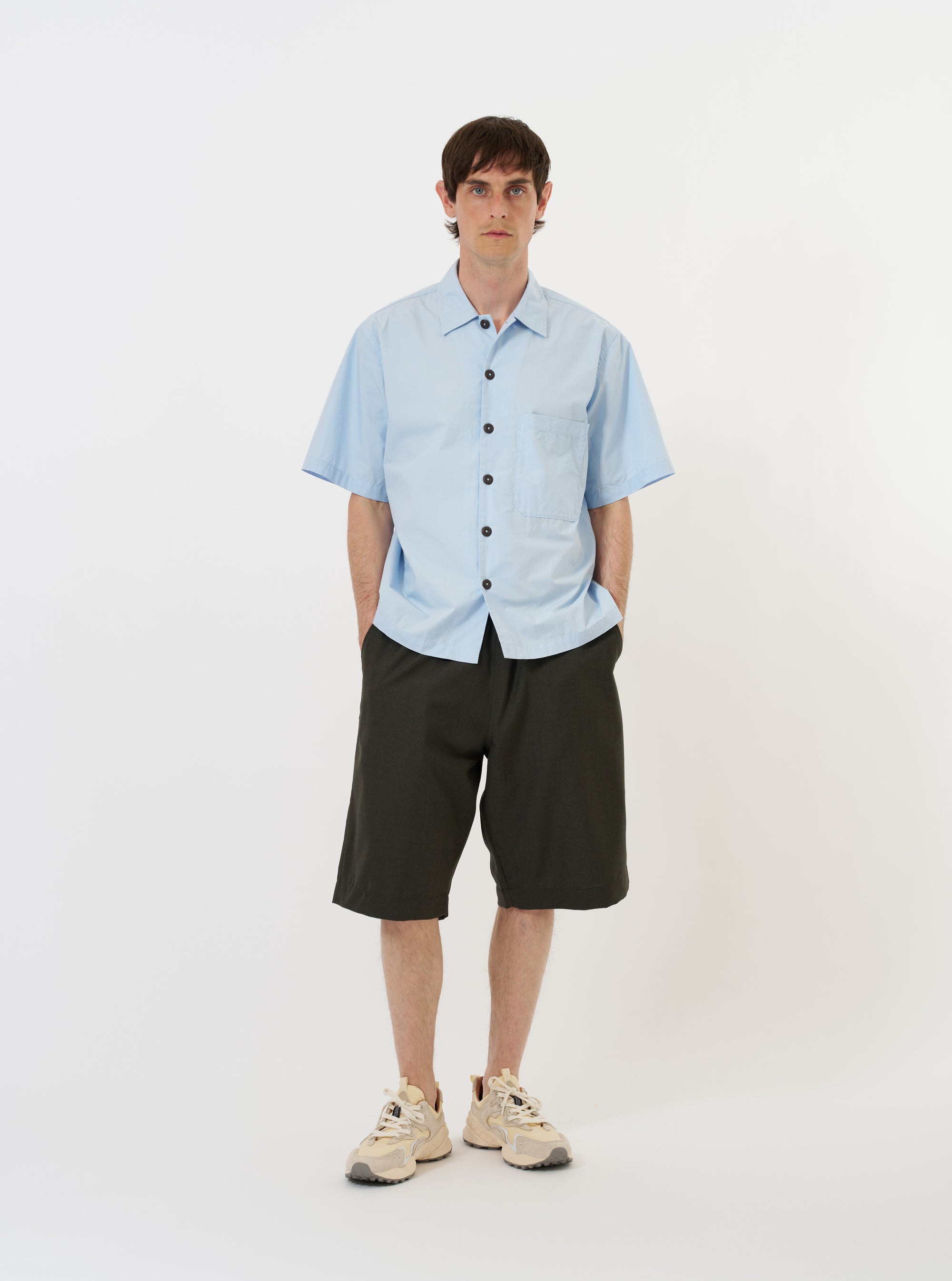 Sky Blue Paper Touch Cotton S/S Fatigue Shirt