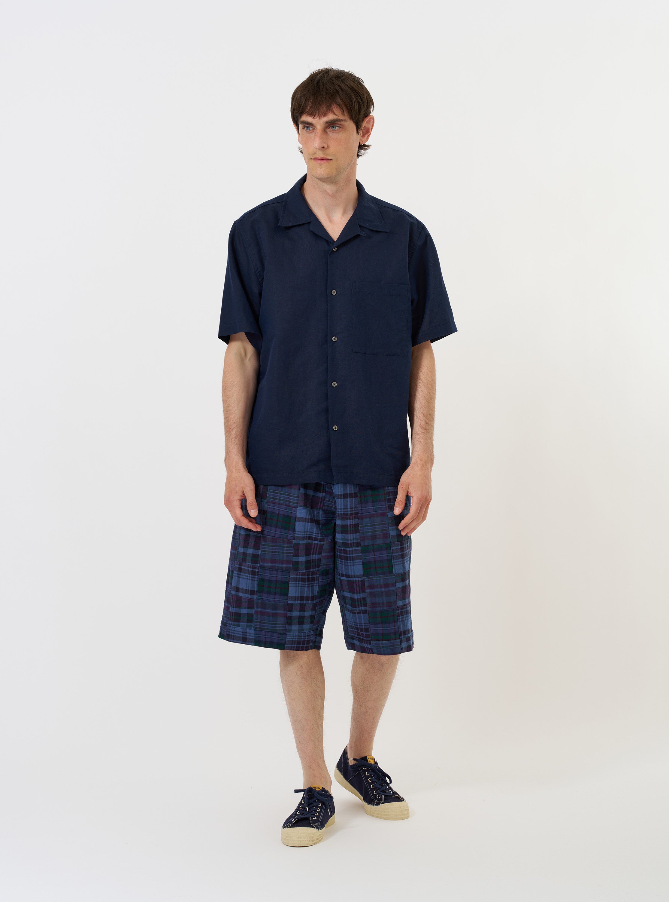 Men's Navy Linen Cotton Shirting Camp Collar Shirt – Universal Works