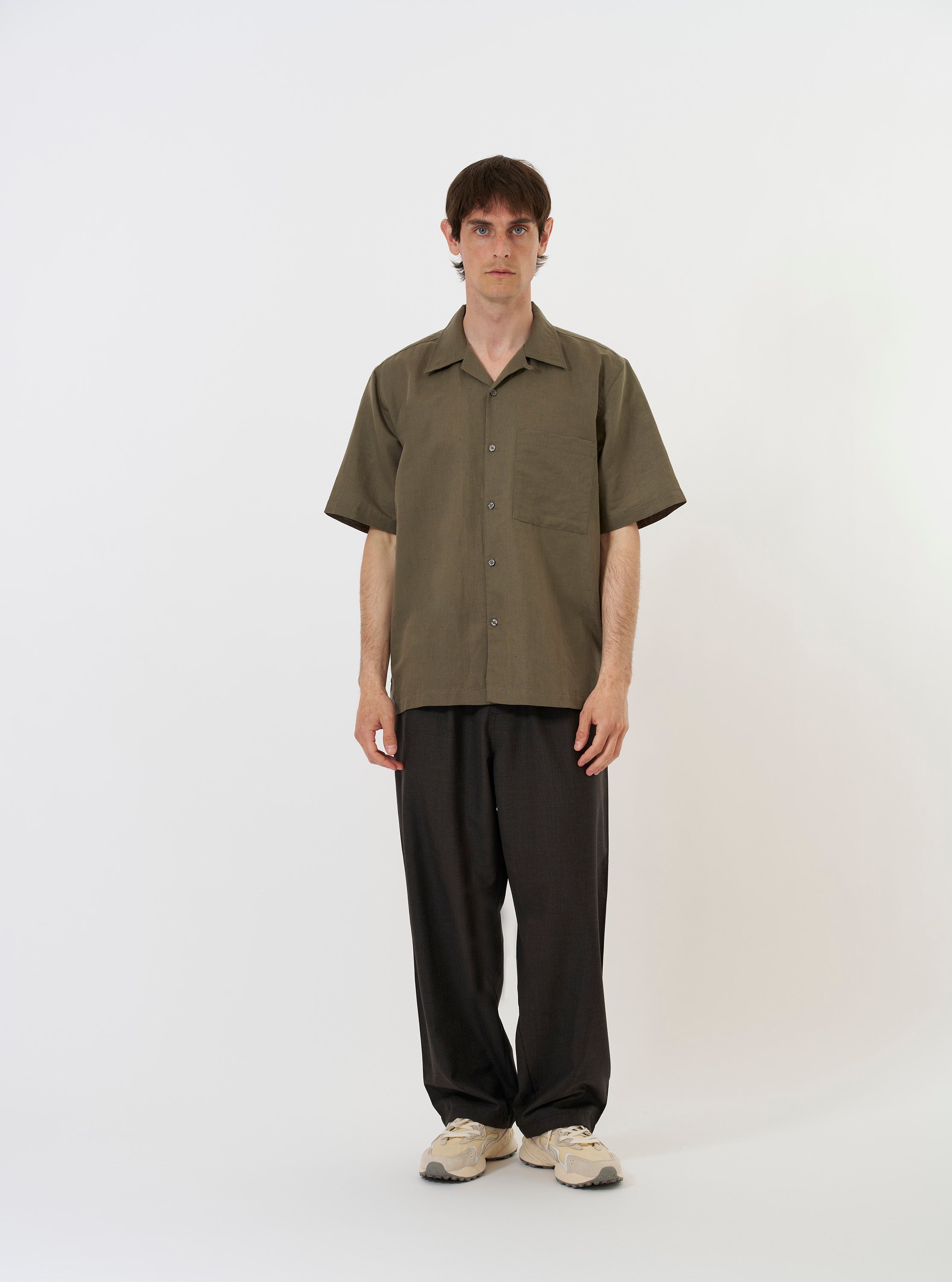Men's Green Linen Cotton Shirting Camp Collar Shirt – Universal Works