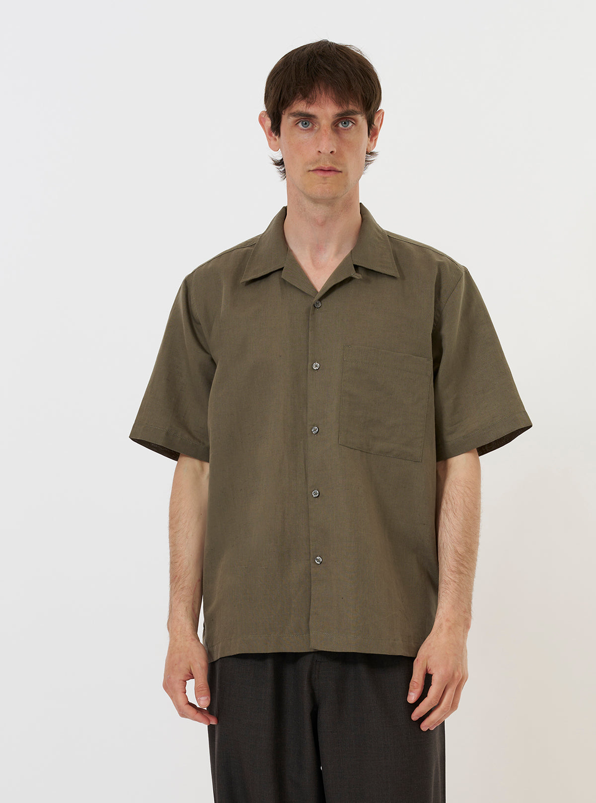 olive color dress shirt Men's Linen Cotton Shirting Camp %20Our%20sateen%20cotton%20fabric%20has%20a%20lustrous%20surface%20creating%20a%20very%20soft%2C%20smooth%20and%20luxurious%20touch%20when%20worn%20against%20the%20skin Color:Dress Navy MerchCategory1:AC26 APRIL CAPSULE LoveShackFancy - Liria Sequin