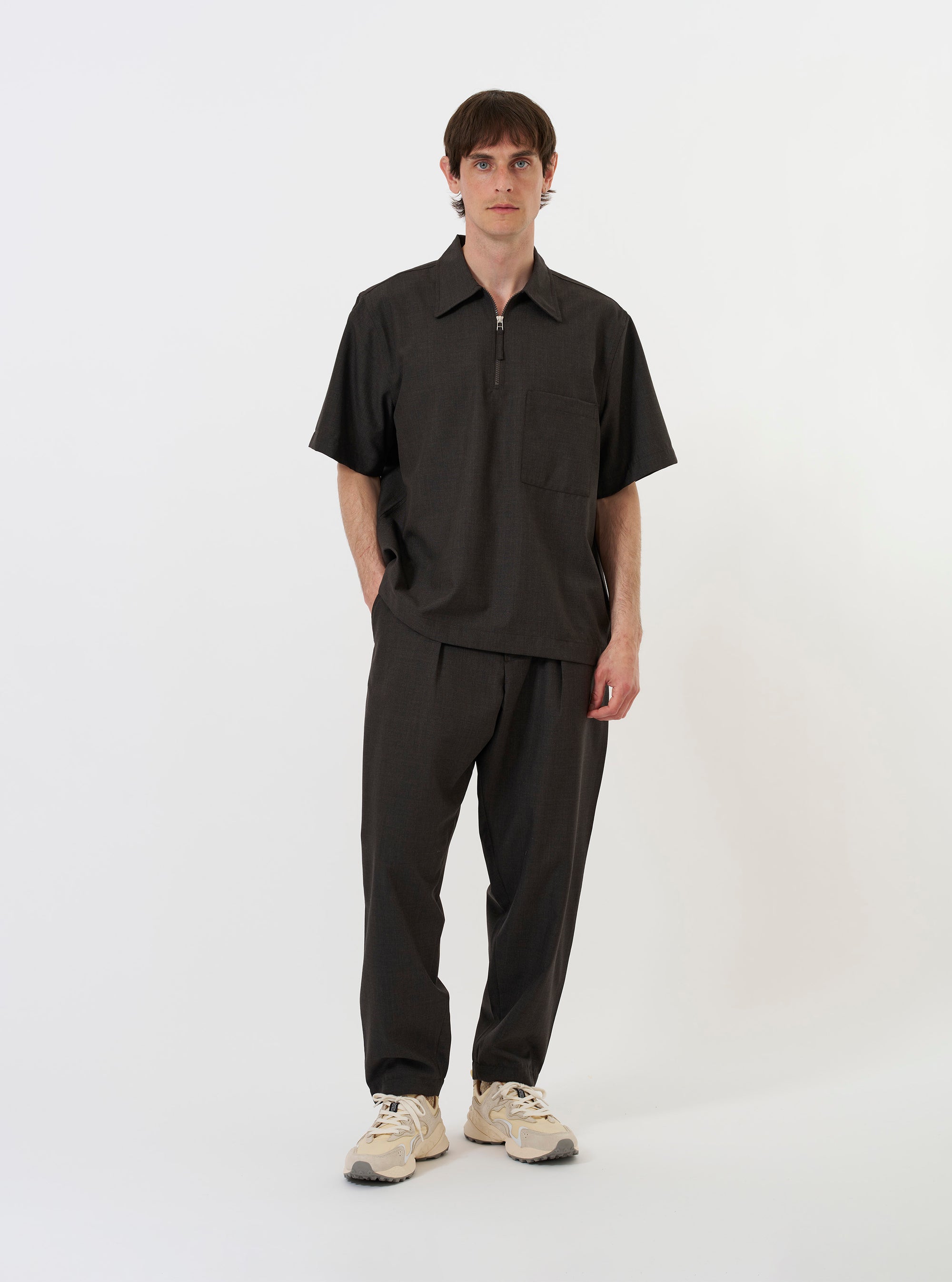 Brown Marl Tropical Suiting Ewan Shirt