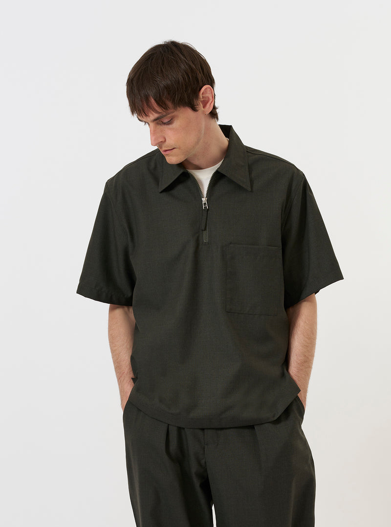 Olive Marl Tropical Suiting Ewan Shirt