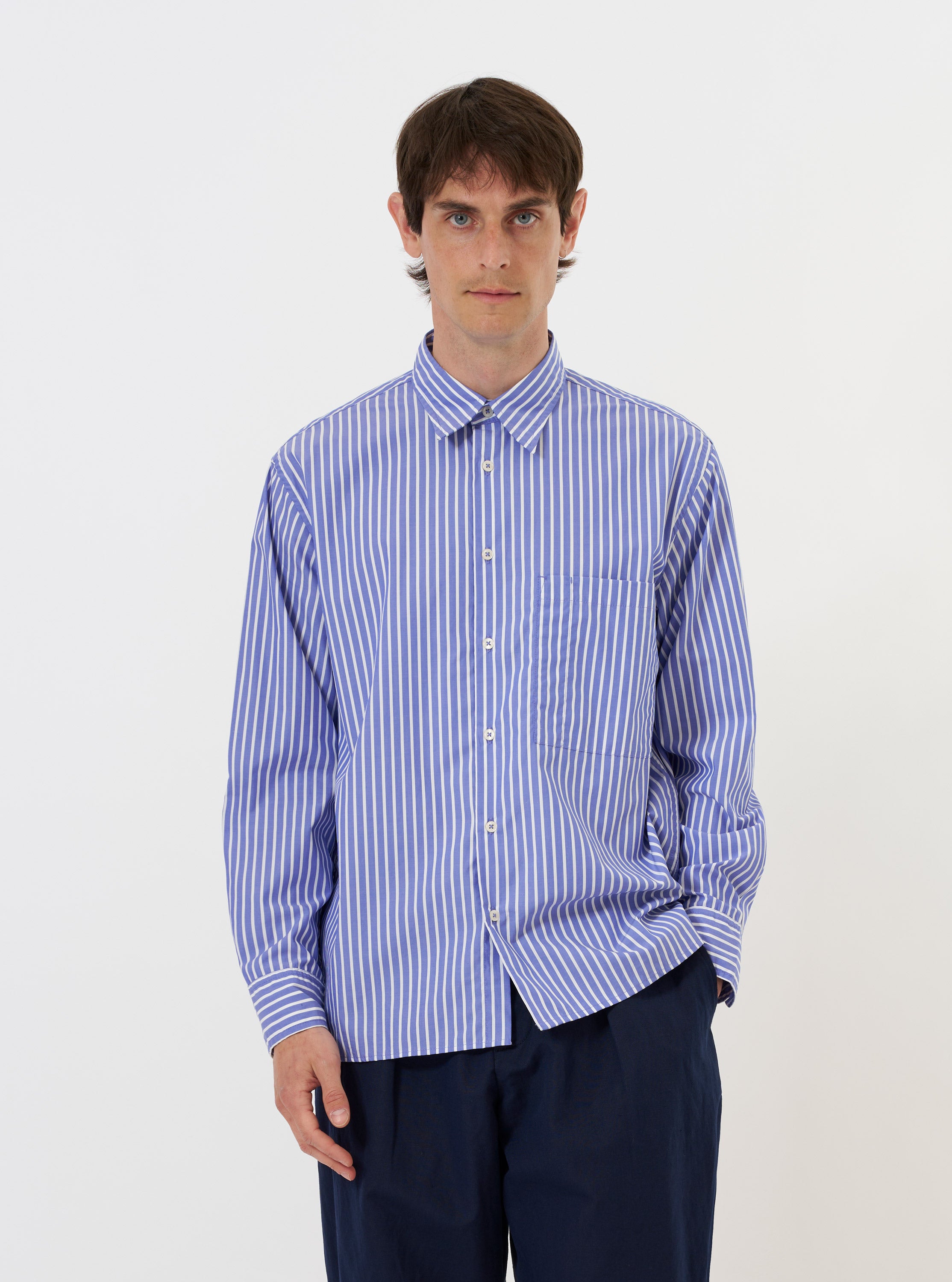 Men's Blue/White Cotton Stripe Square Pocket Shirt – Universal Works