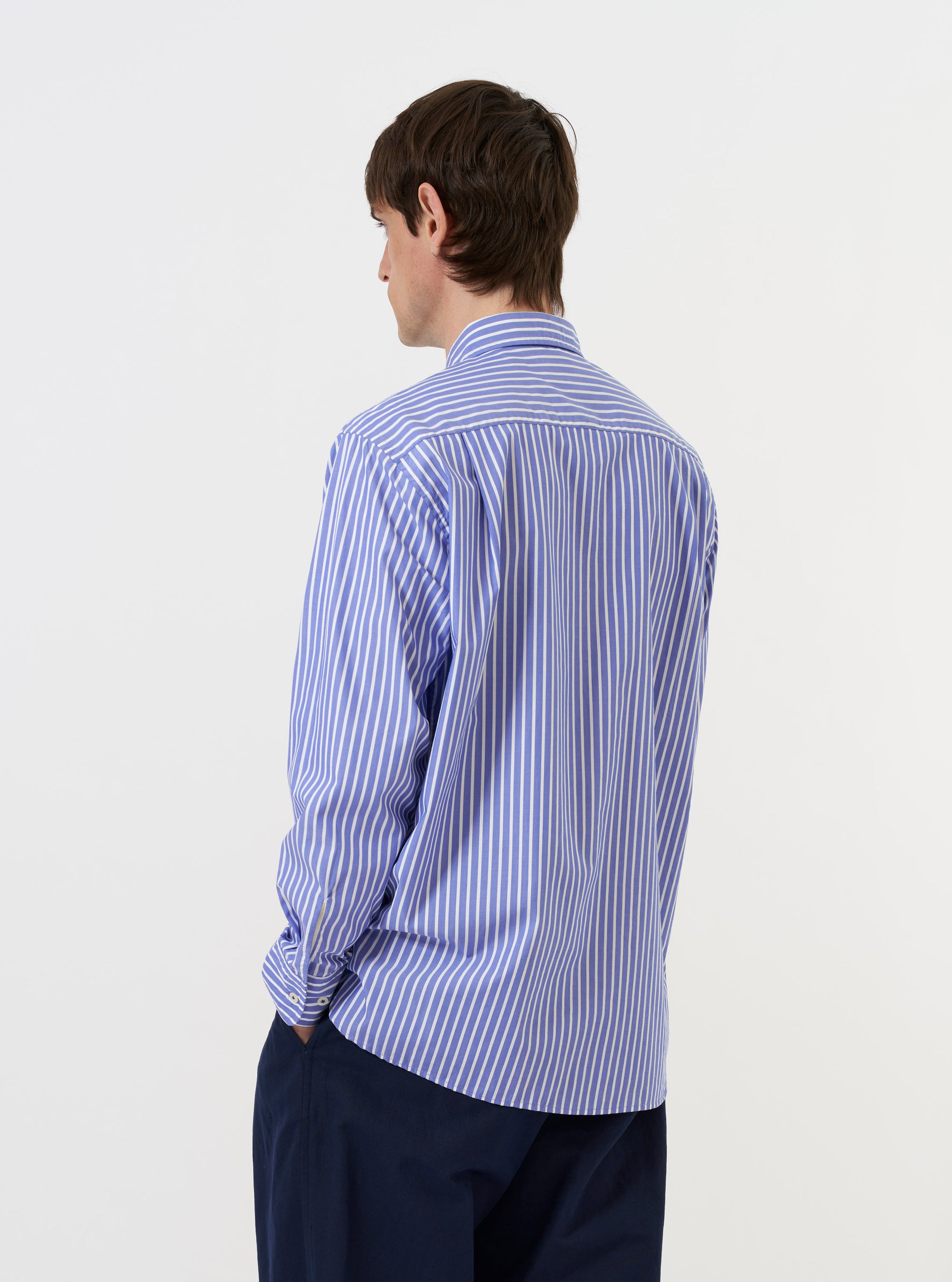 Blue/White Cotton Stripe Square Pocket Shirt