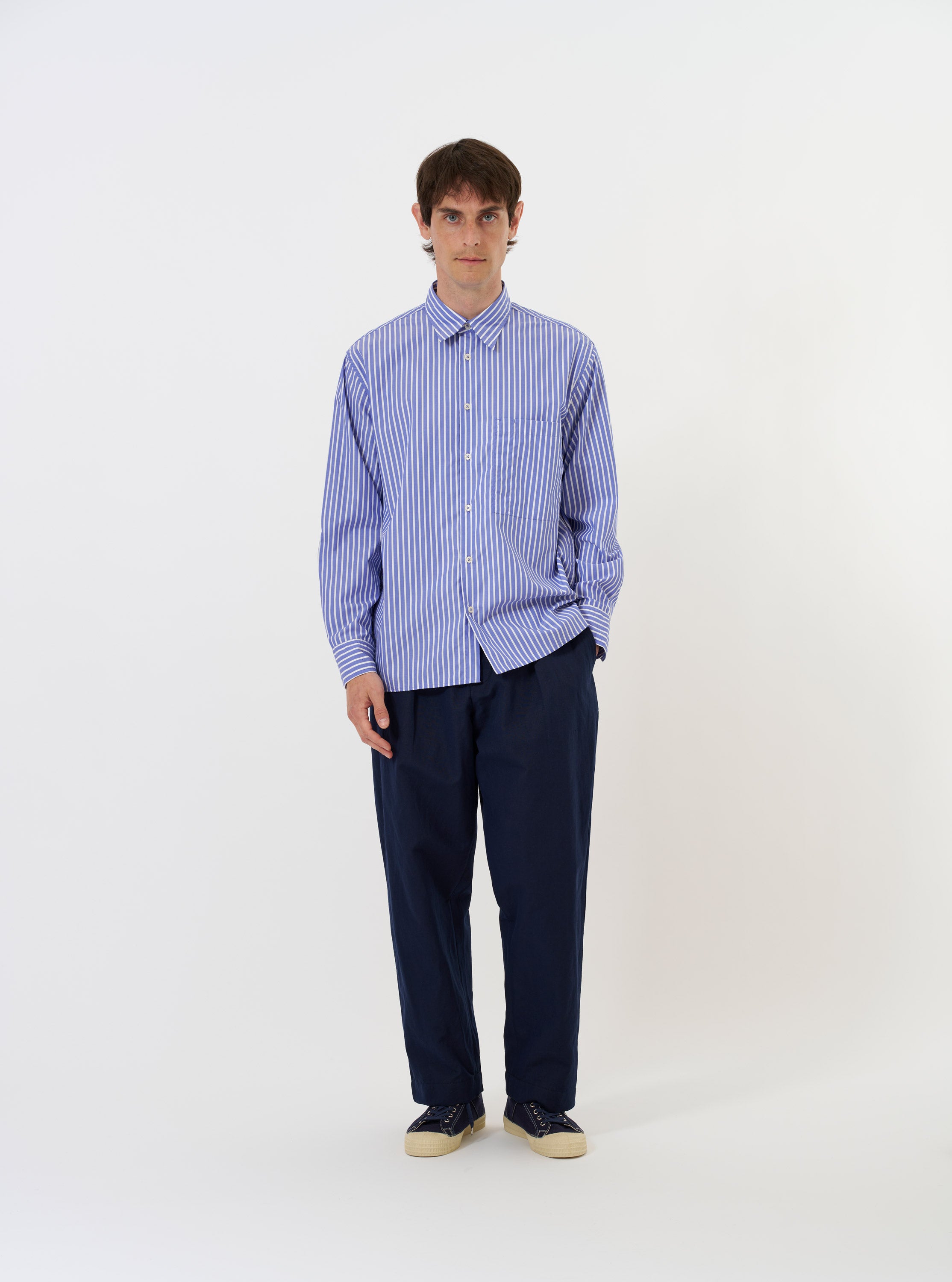 Men's Blue/White Cotton Stripe Square Pocket Shirt – Universal Works
