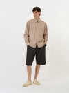 Brown/White Cotton Stripe Square Pocket Shirt
