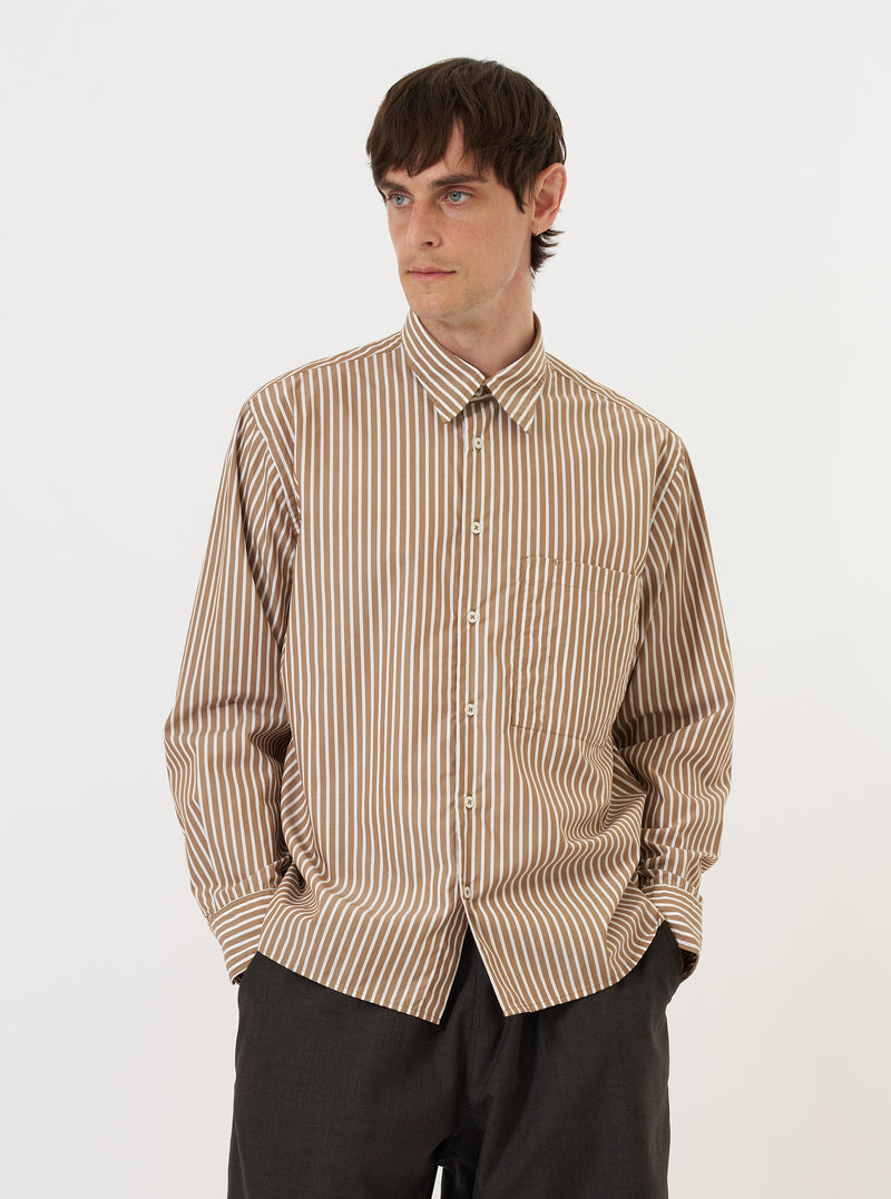 Brown/White Cotton Stripe Square Pocket Shirt