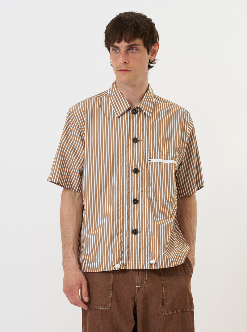Brown/White Cotton Stripe Z Tech Overshirt