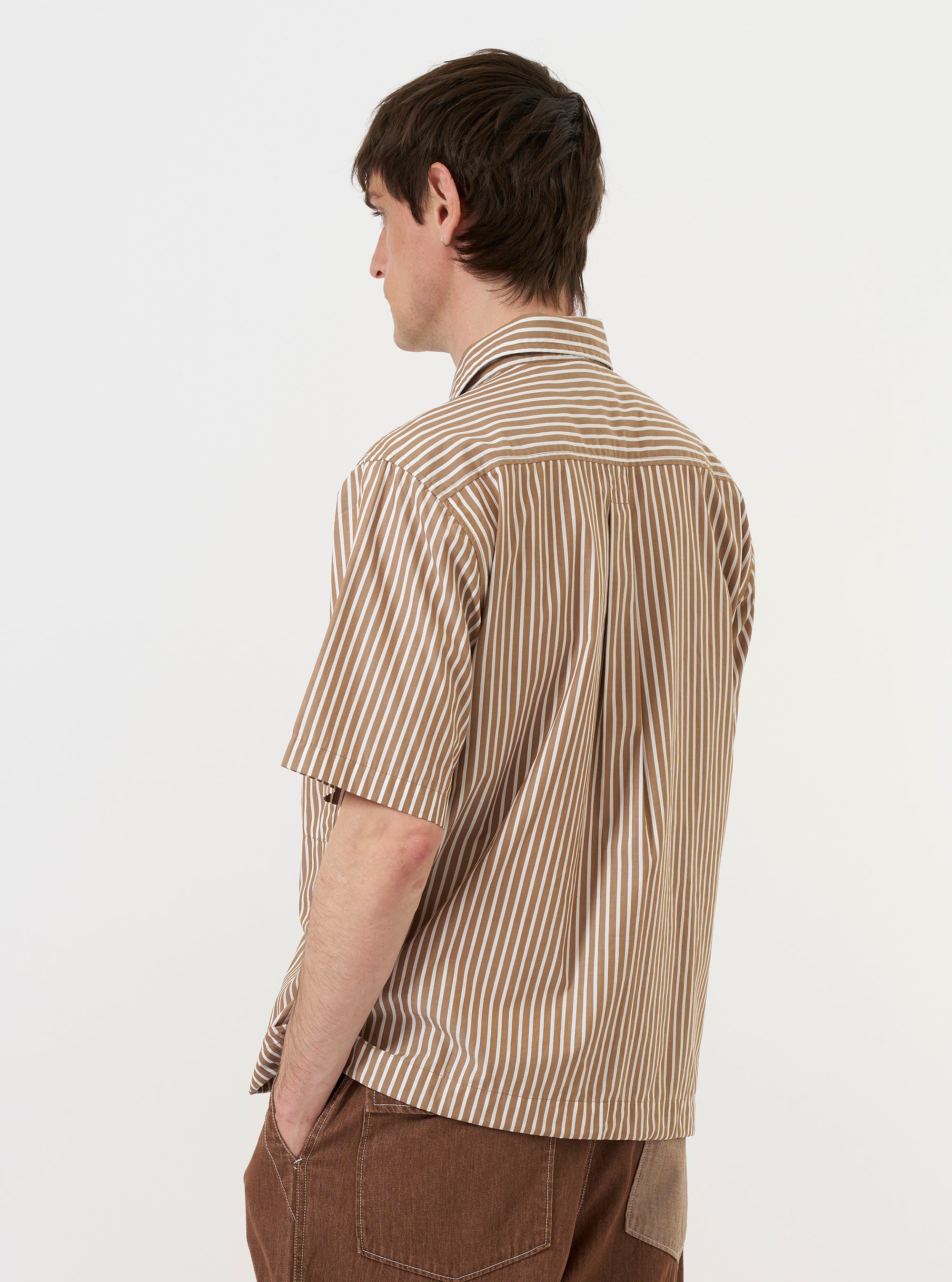 Brown/White Cotton Stripe Z Tech Overshirt