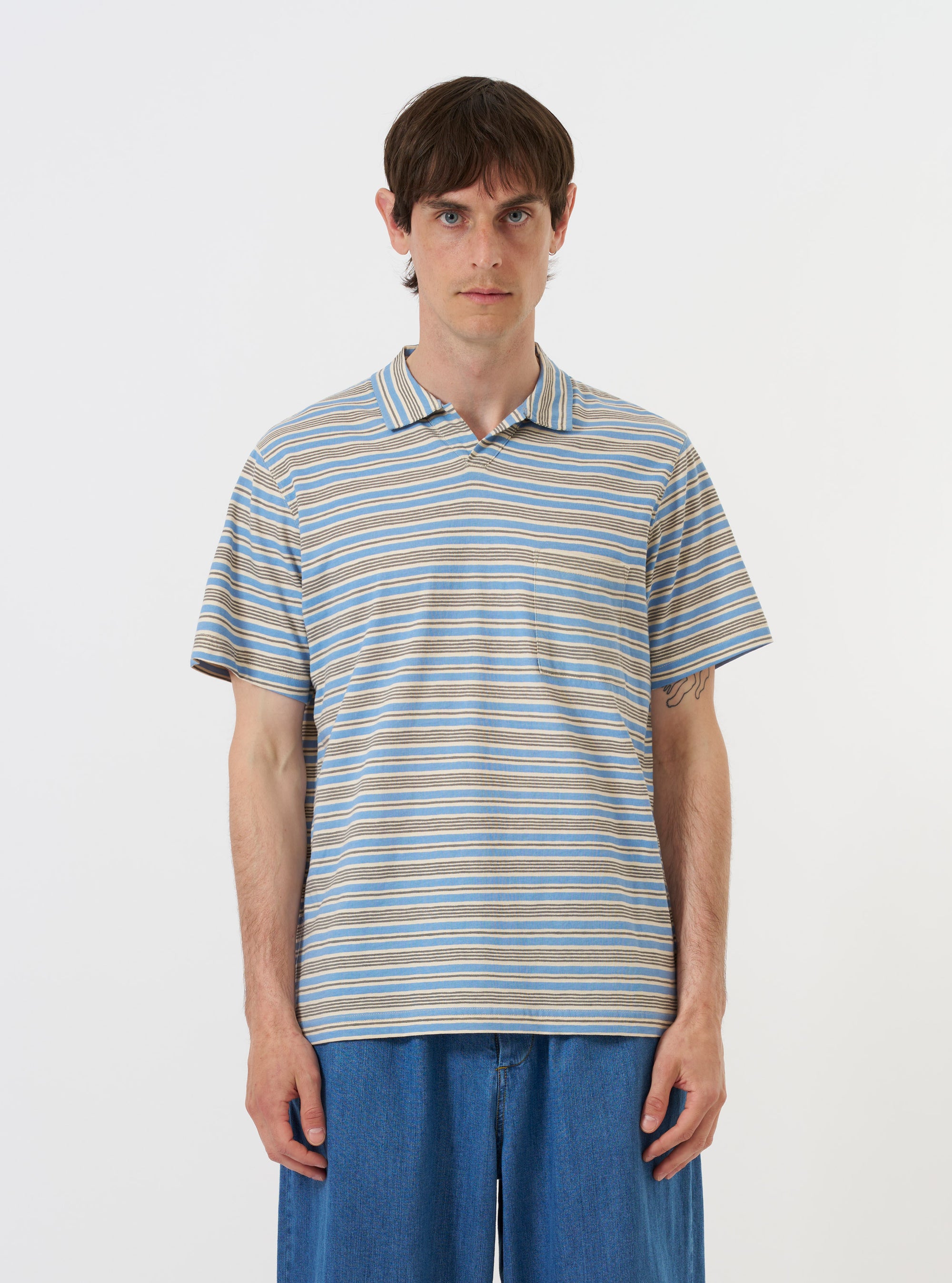 Pale Blue OS Stripe Jersey Vacation Polo