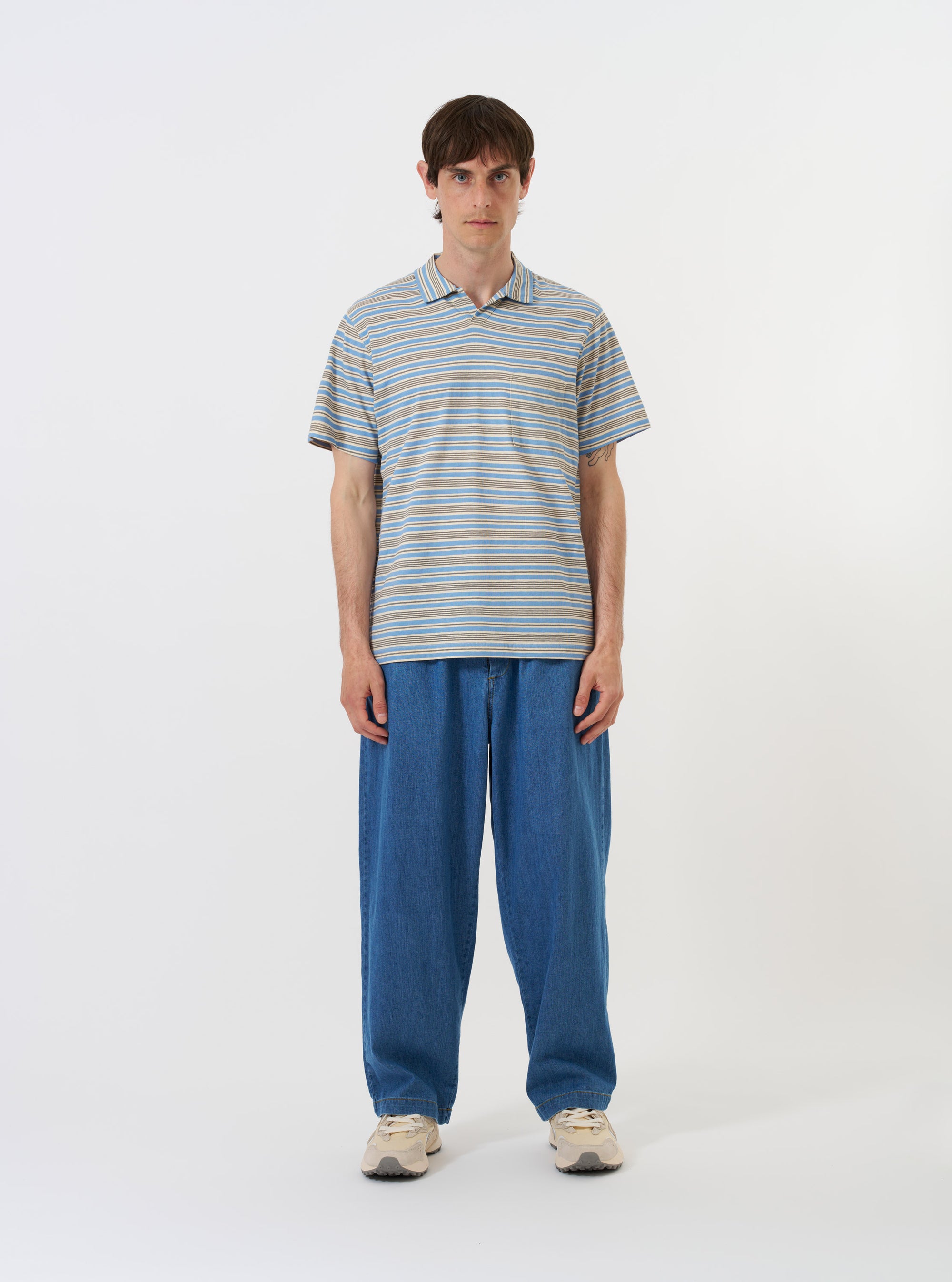 Pale Blue OS Stripe Jersey Vacation Polo