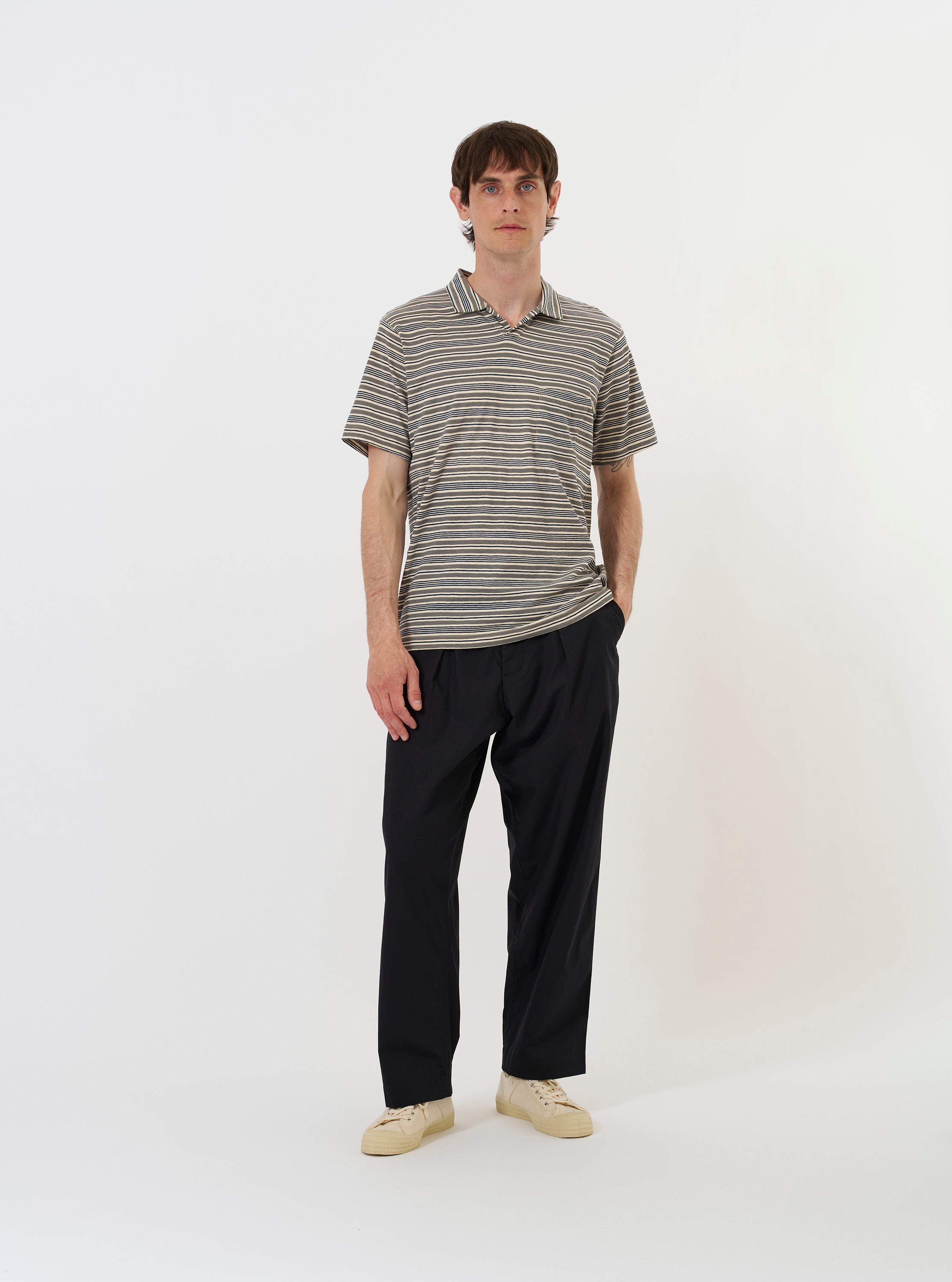 Men's Grey OS Stripe Jersey Vacation Polo – Universal Works