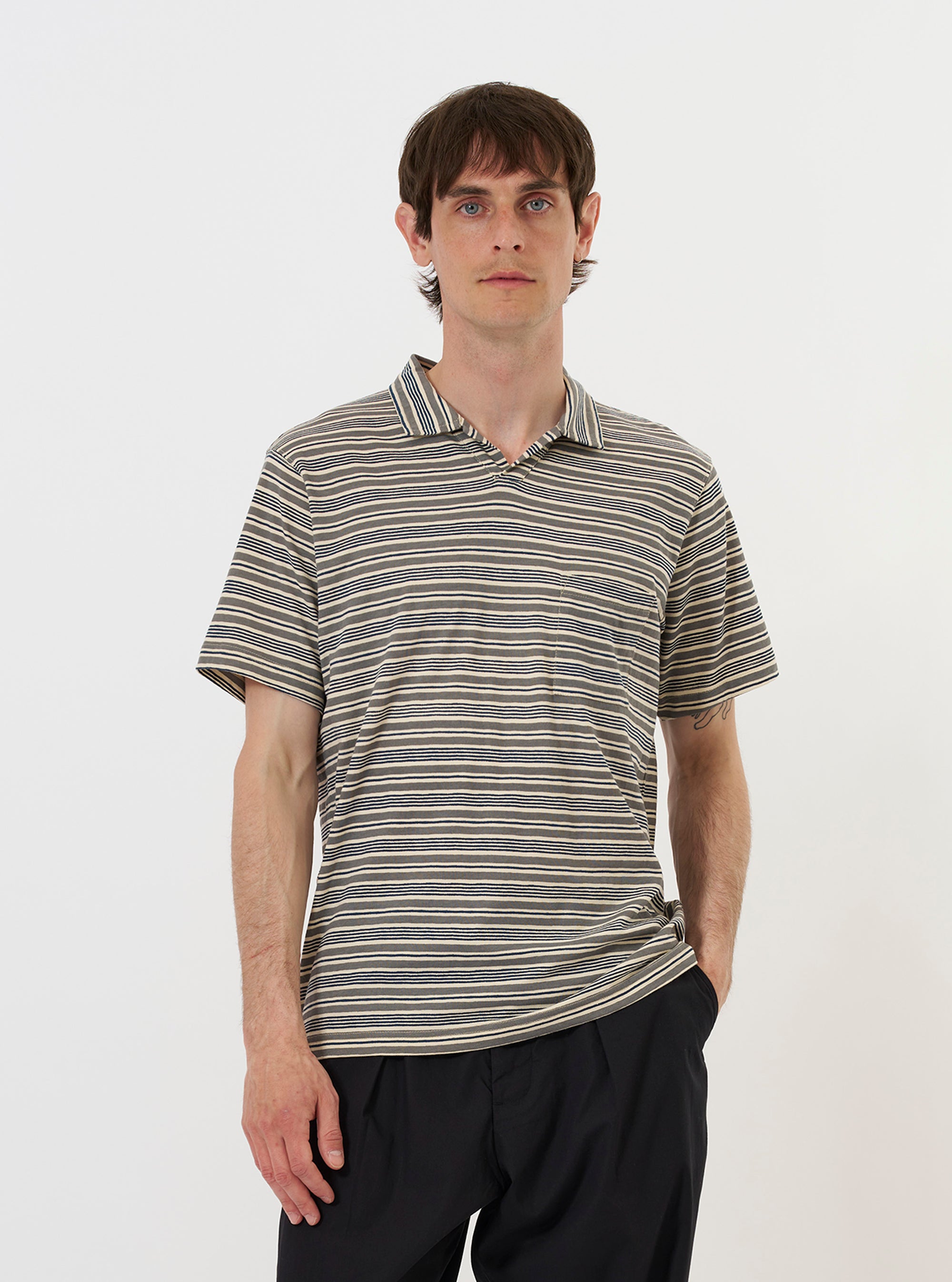 Grey OS Stripe Jersey Vacation Polo