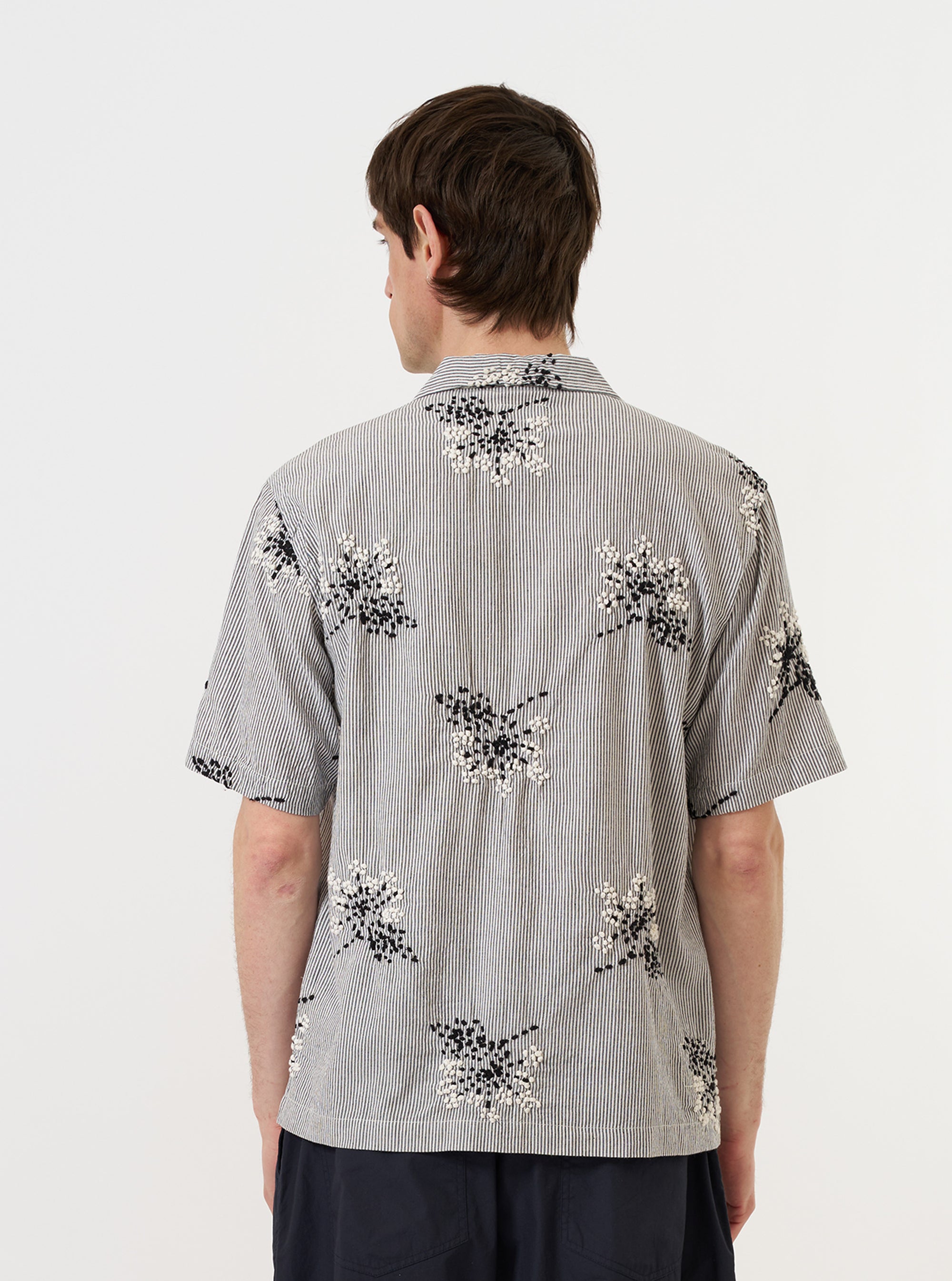 Grey Hand Embroidered Stripe Cotton Road Shirt
