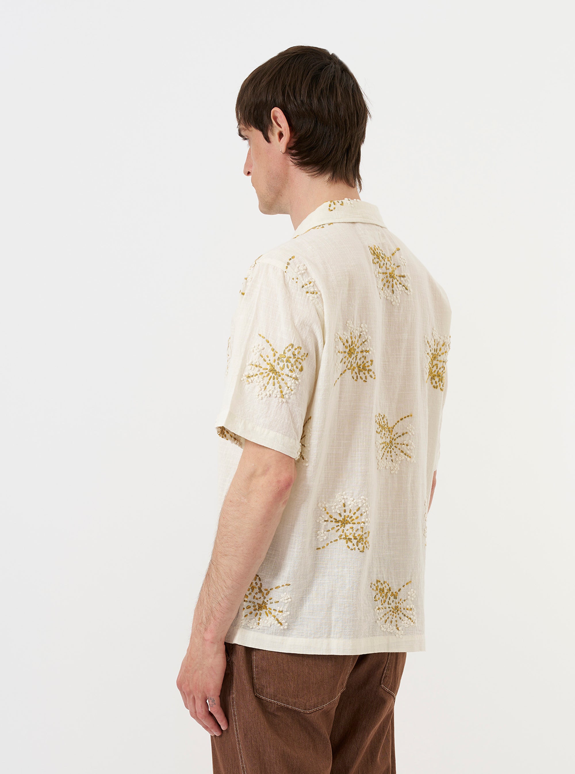 Ecru Hand Embroidered Cotton Road Shirt