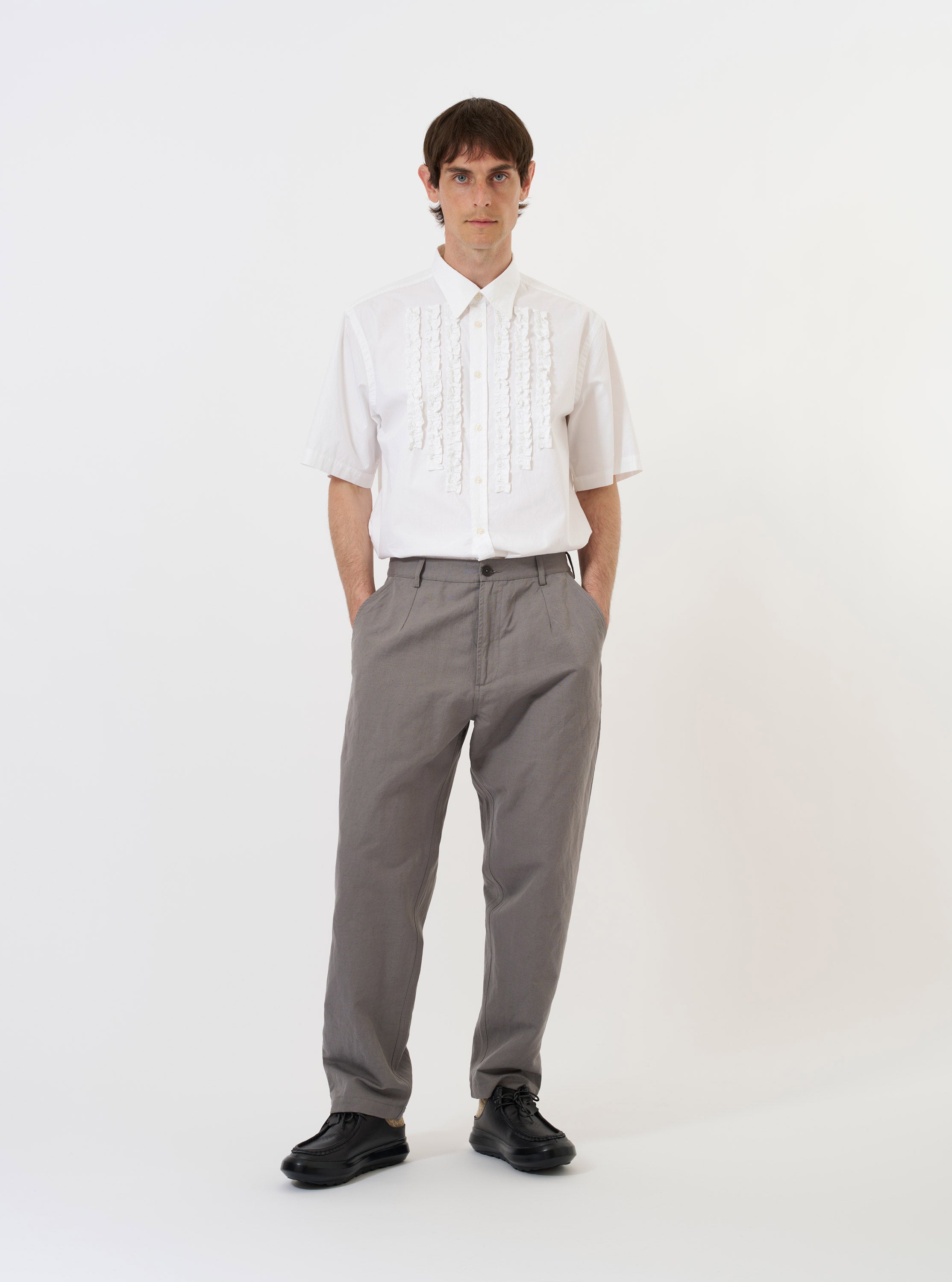 Men's White Poplin Frill Shirt – Universal Works