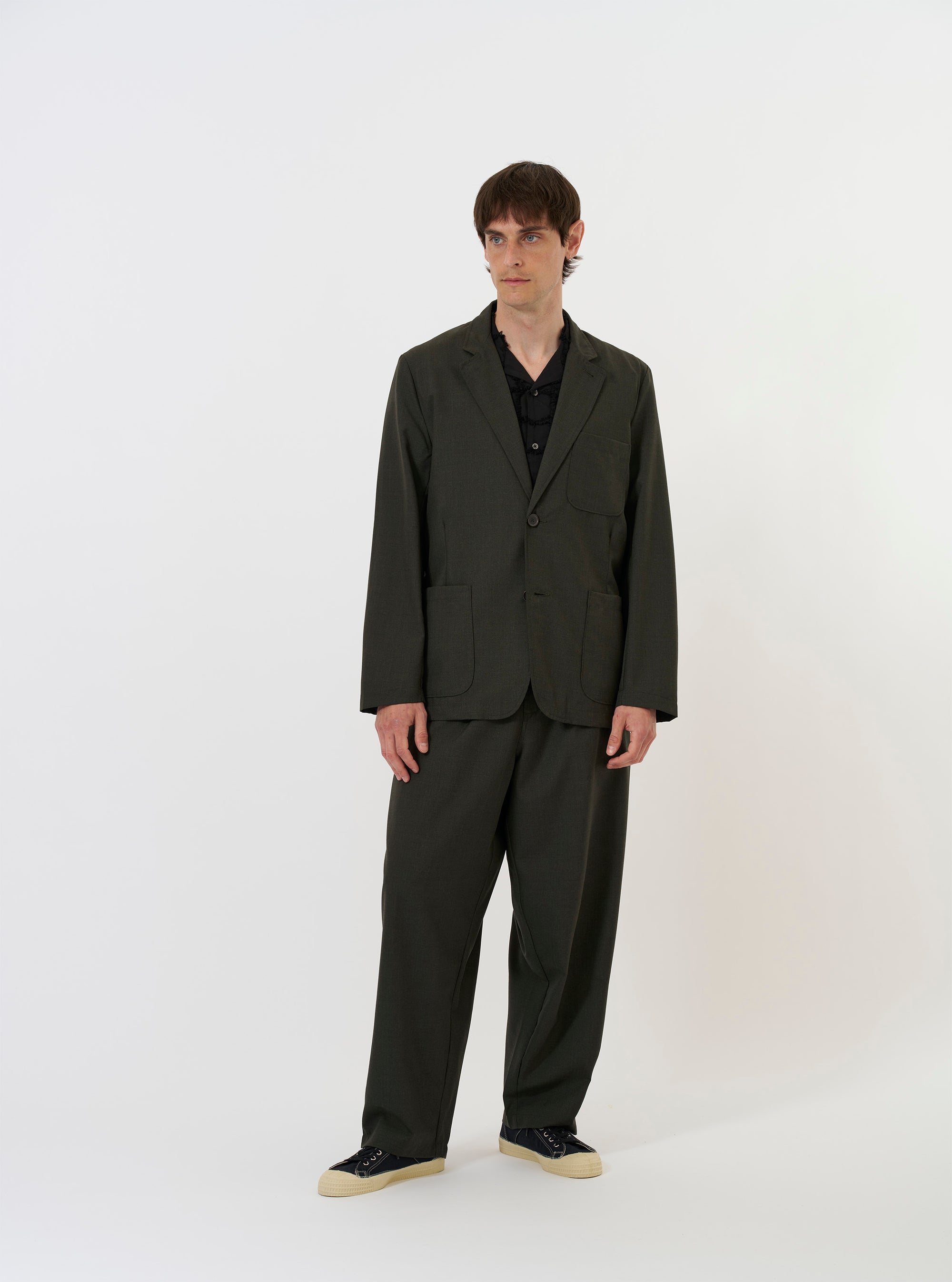 Olive Marl Tropical Suiting Two Button Jacket