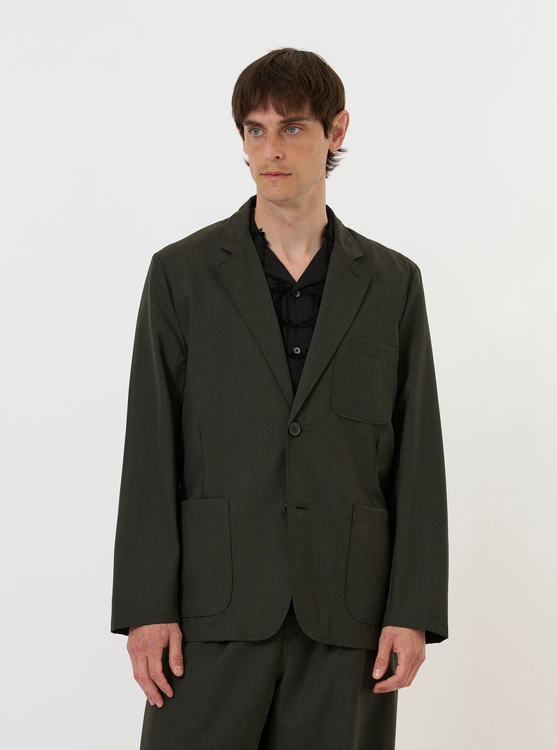 Olive Marl Tropical Suiting Two Button Jacket