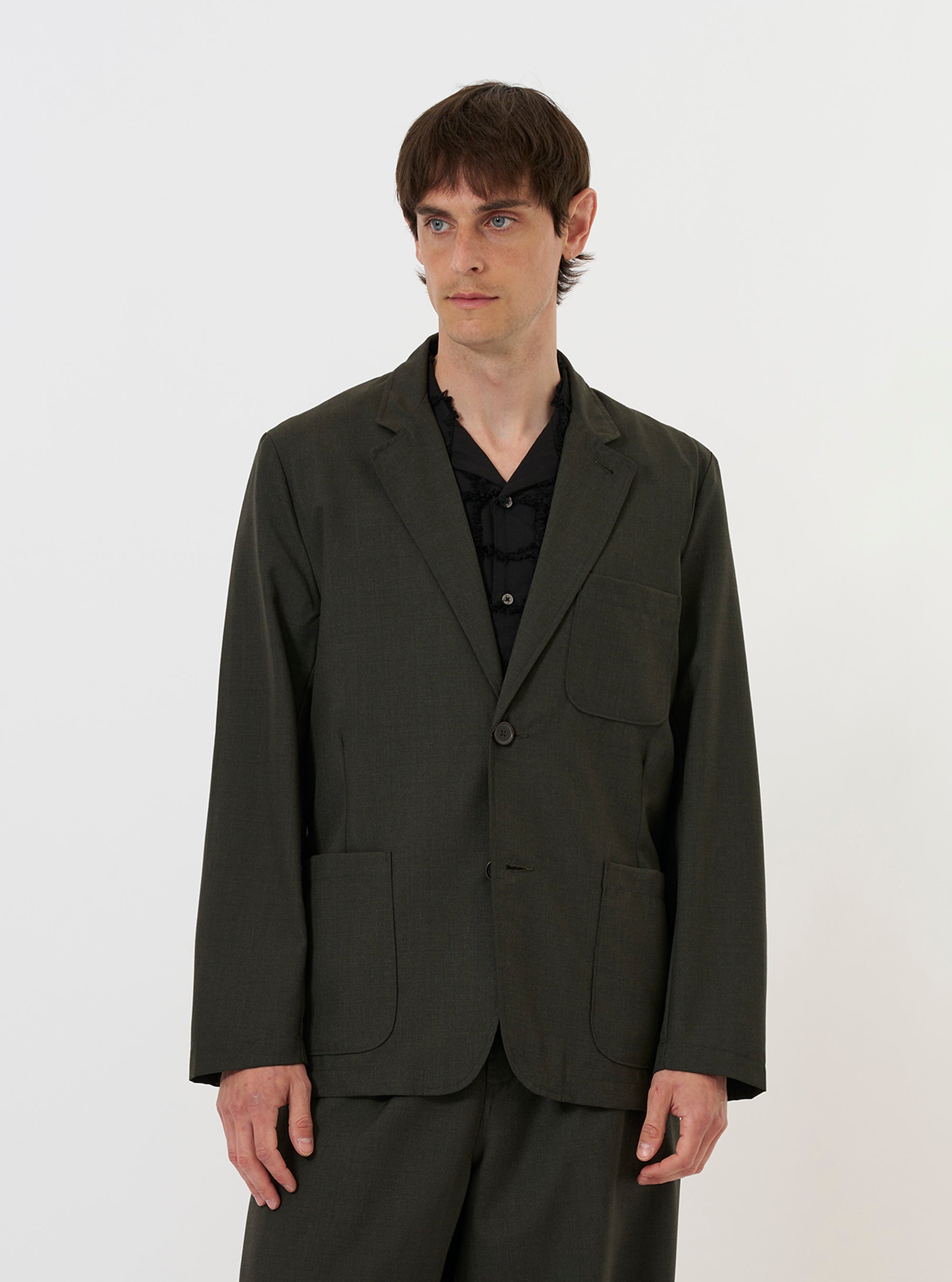 Olive Marl Tropical Suiting Two Button Jacket