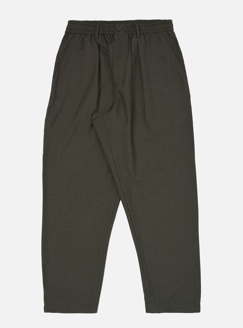 Olive Marl Tropical Suiting Pleated Track Pant