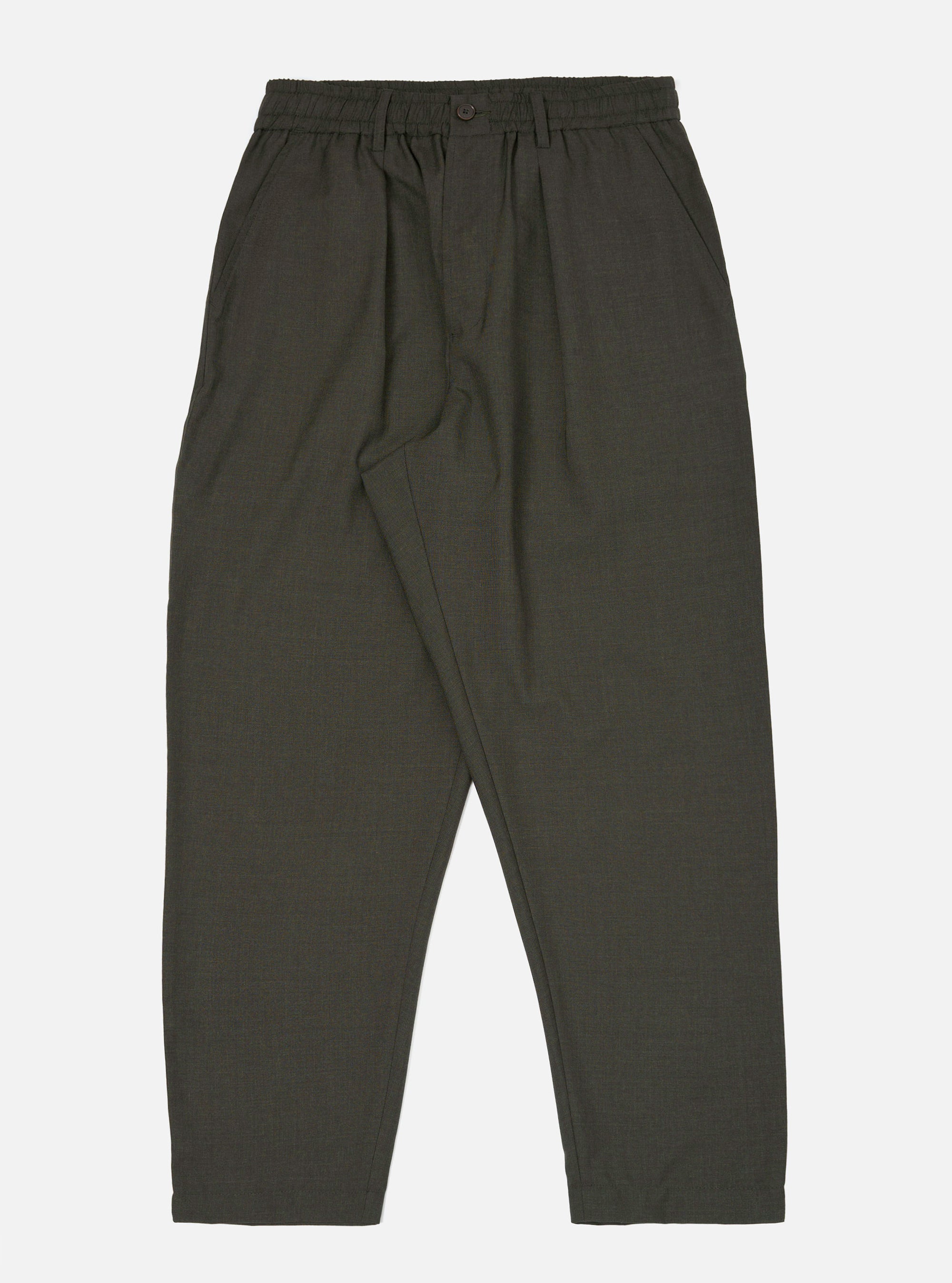 Olive Marl Tropical Suiting Pleated Track Pant