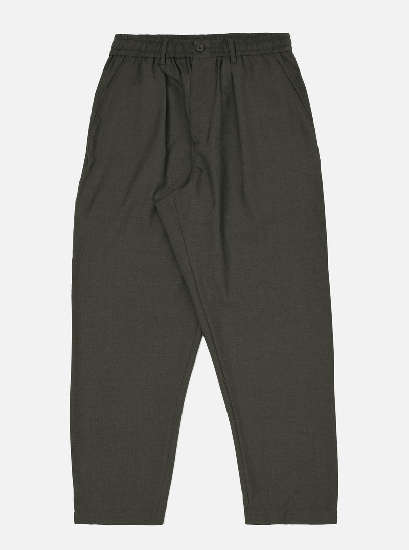 Olive Marl Tropical Suiting Pleated Track Pant