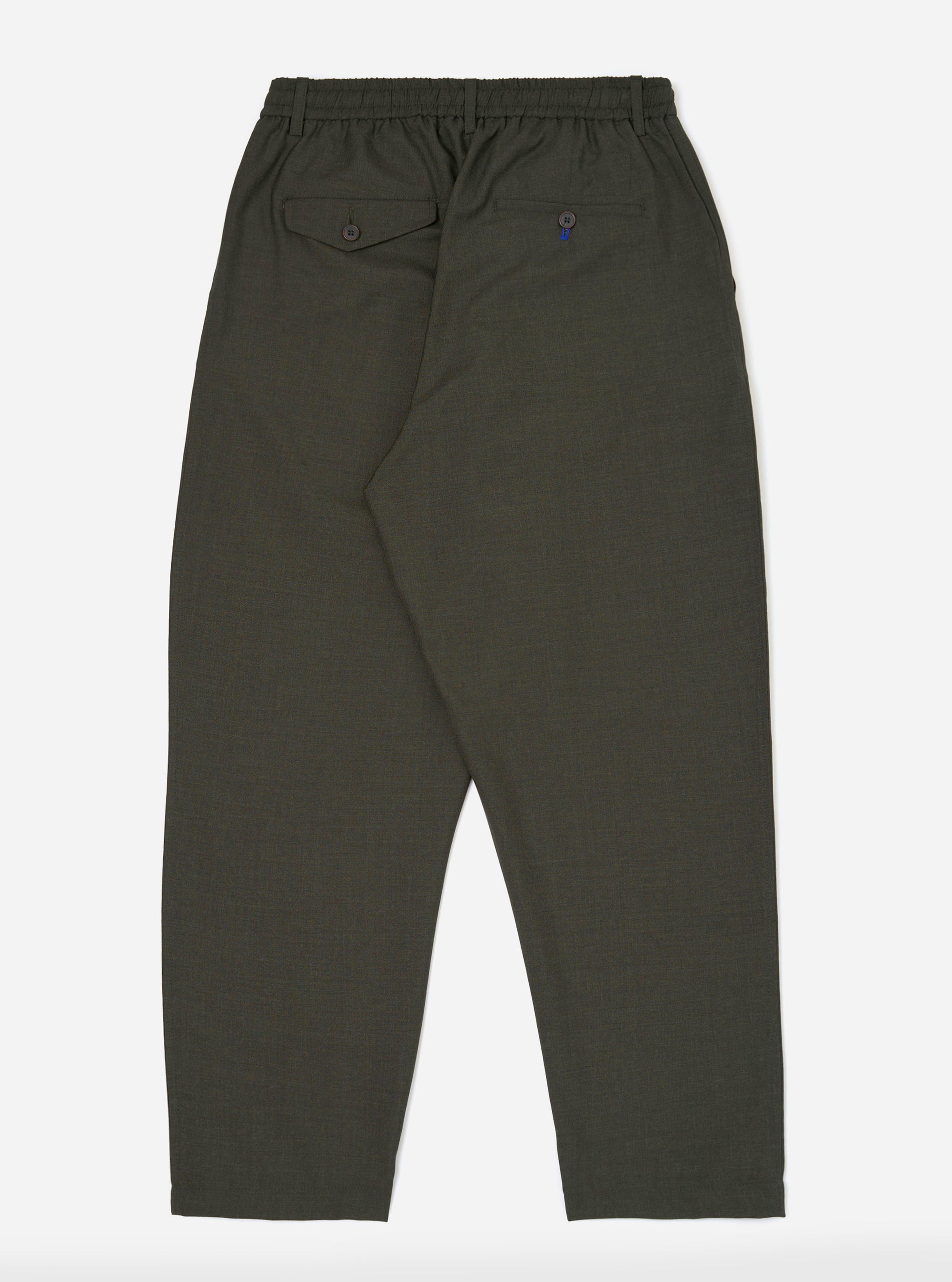 Olive Marl Tropical Suiting Pleated Track Pant