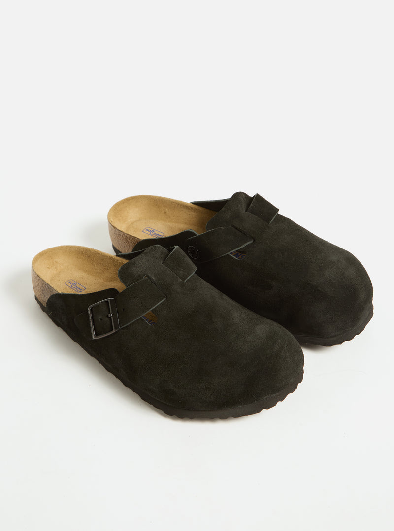 Birkenstock Black Suede Boston Soft Footbed