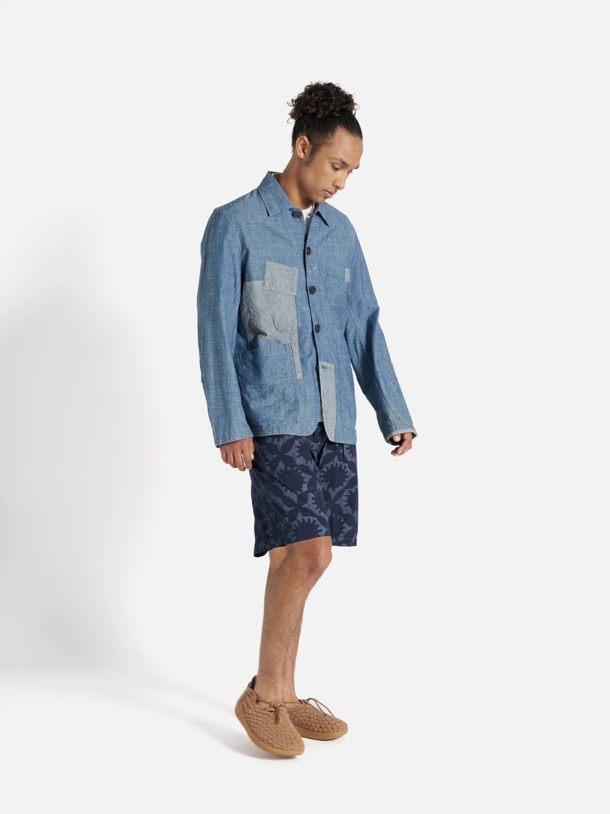 Indigo Chambray/Hickory Stripe Denim Patched Bakers Jacket
