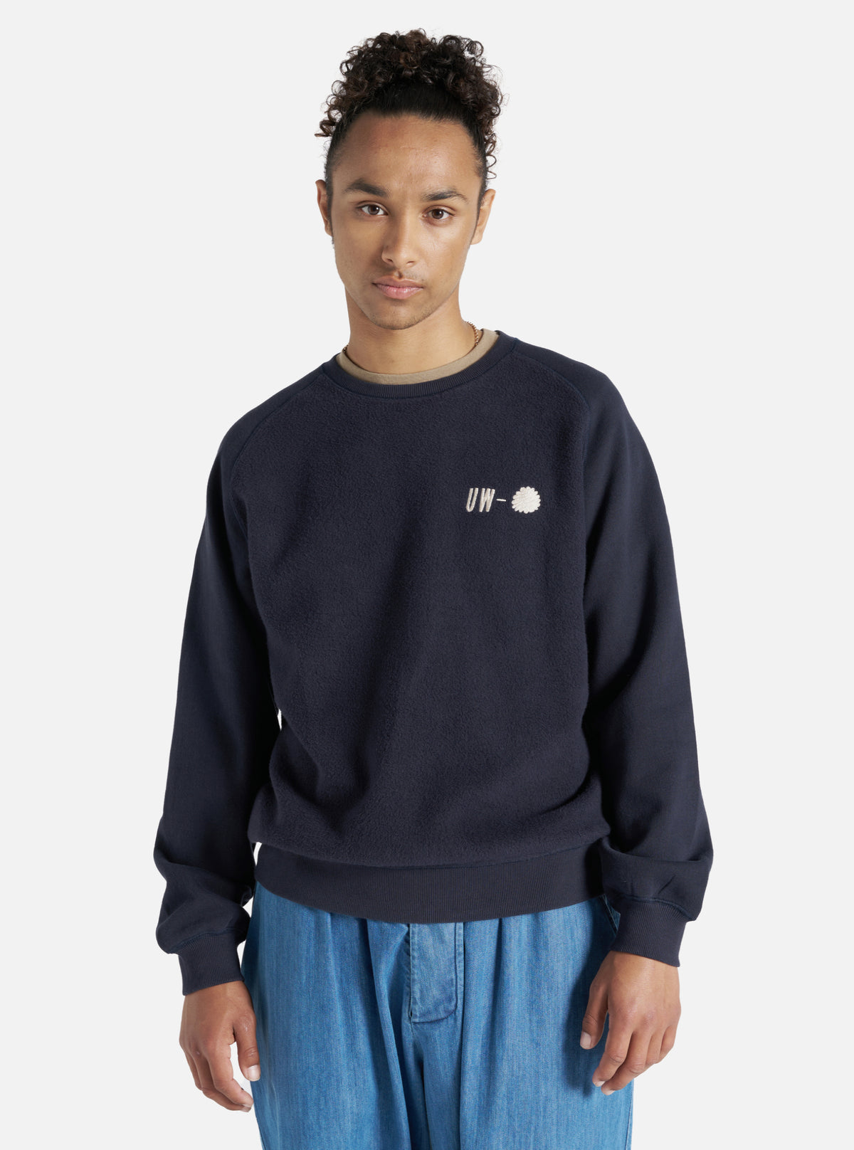 Navy Hotel Deluxe' Embroidered Brush Back Crew Sweat