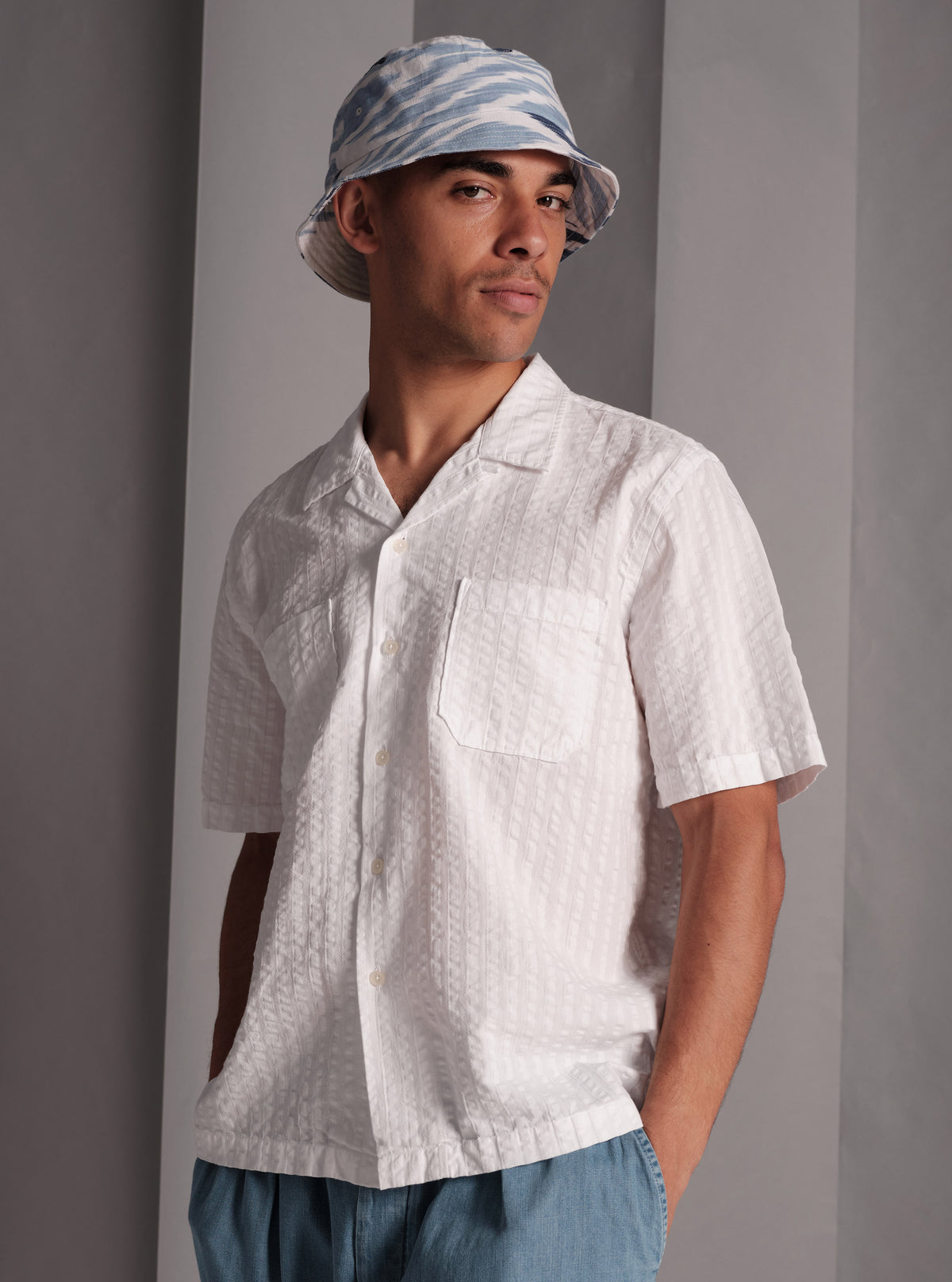 White Kos Self Stripe Sal Road Shirt