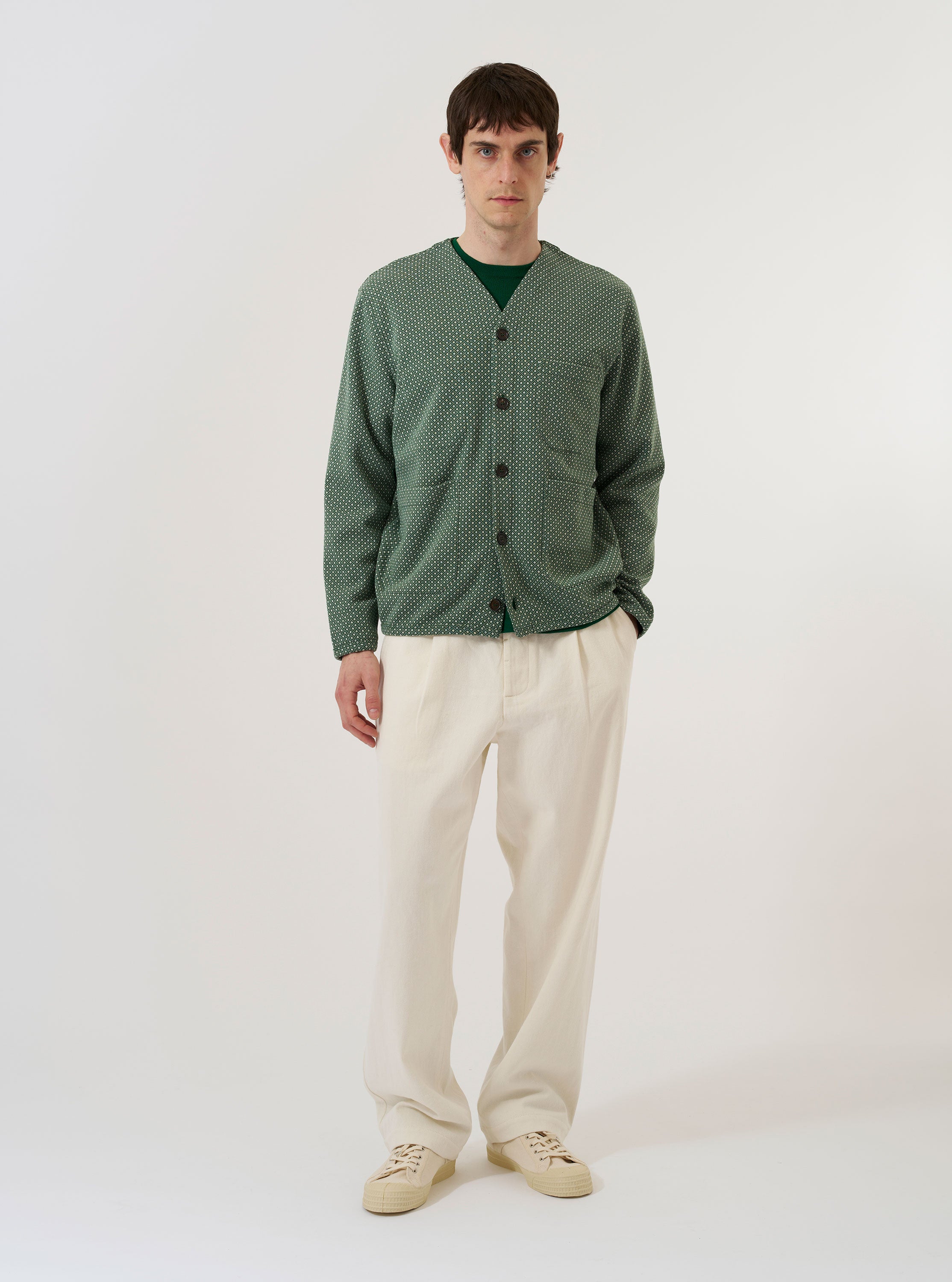 Men's Green Argyll Jersey Cardigan – Universal Works