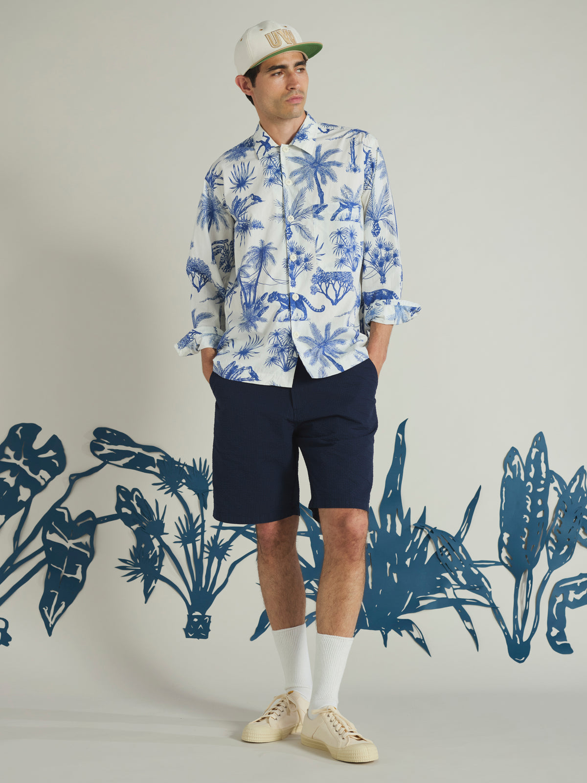 White Jungle Toile Poplin Fatigue Shirt
