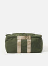 Topologie x Universal Works Rifle Green UW Tech Summit Duffle Large in rifle green with tan straps, laying on a white background. 