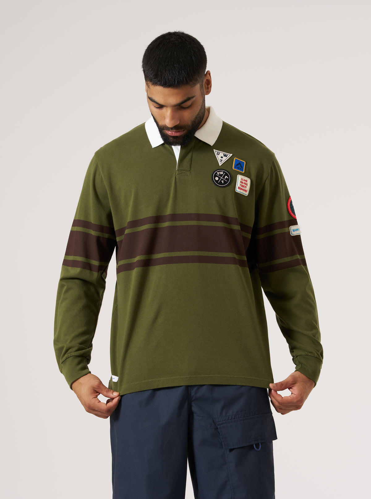 Topologie x Universal Works Olive/Brown MW Organic Cotton Rugby Shirt