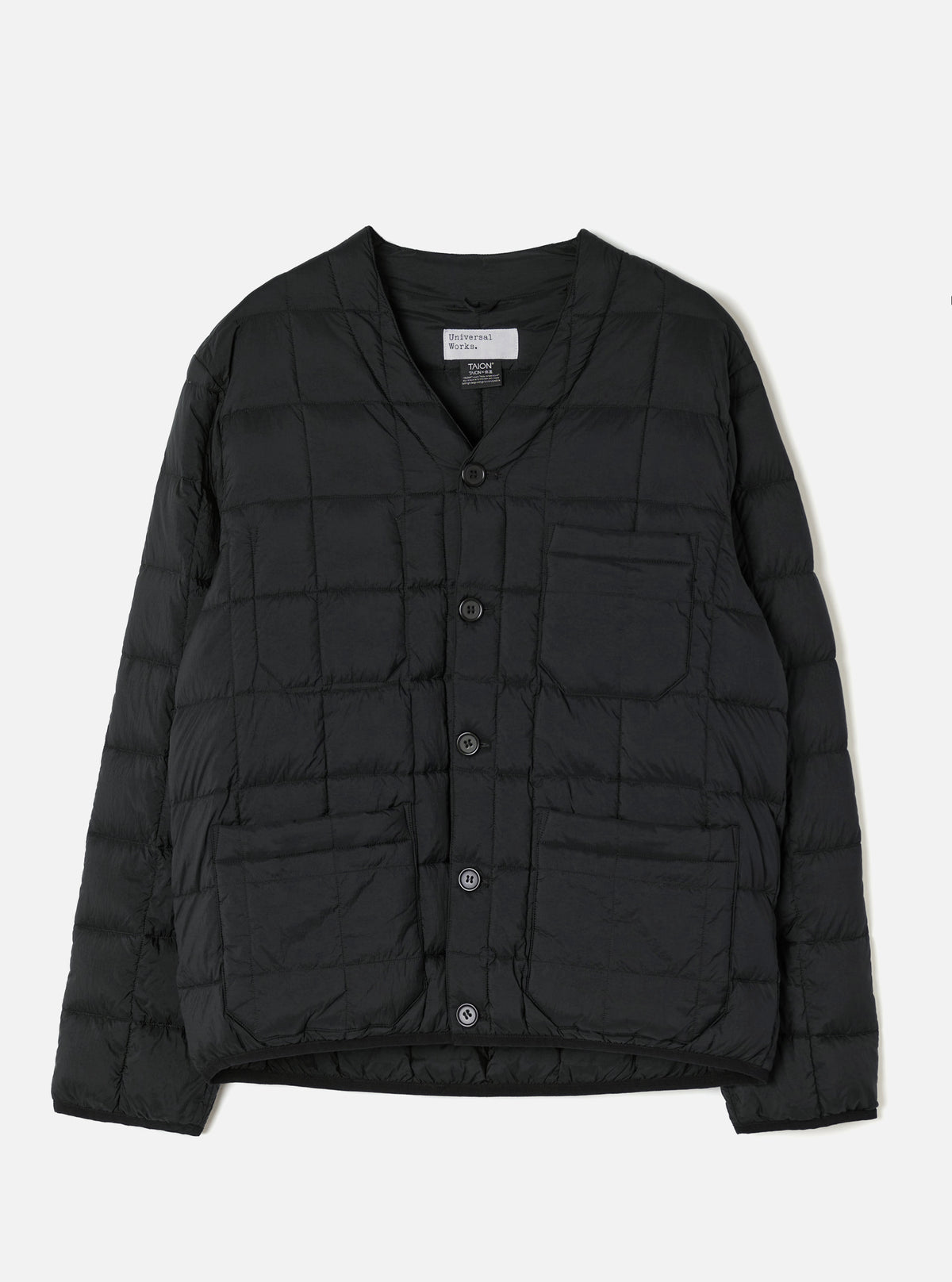 TAION x Universal Works Black Nylon Soft Shell Down Cardigan