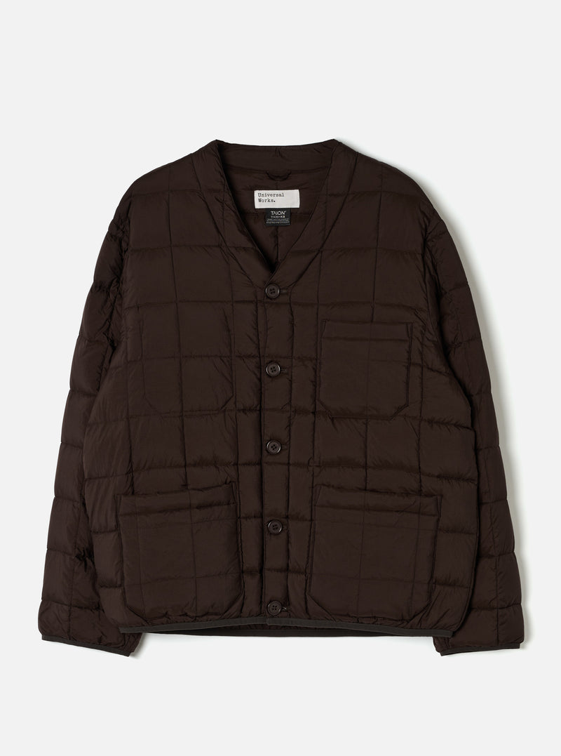 TAION x Universal Works Brown Nylon Soft Shell Down Cardigan