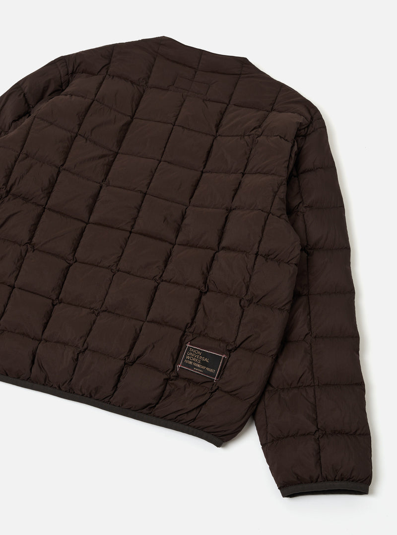 TAION x Universal Works Brown Nylon Soft Shell Down Cardigan