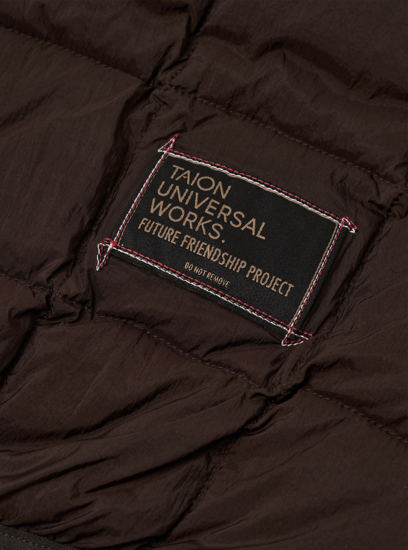 TAION x Universal Works Brown Nylon Soft Shell Down Cardigan