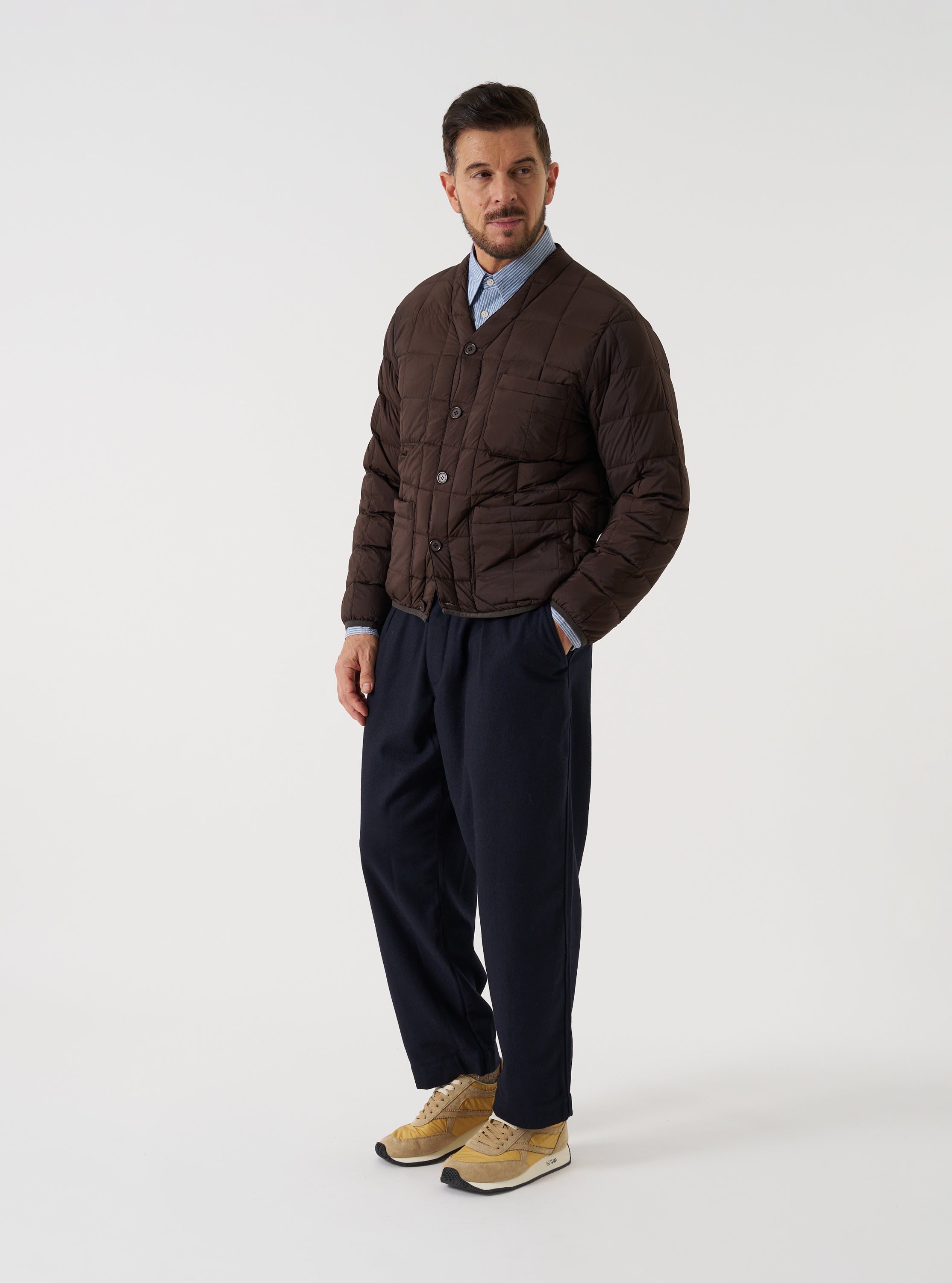 Men's Brown Nylon Soft Shell Down Cardigan – Universal Works