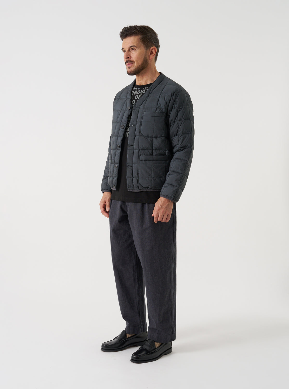 TAION x Universal Works Charcoal Nylon Soft Shell Down Cardigan