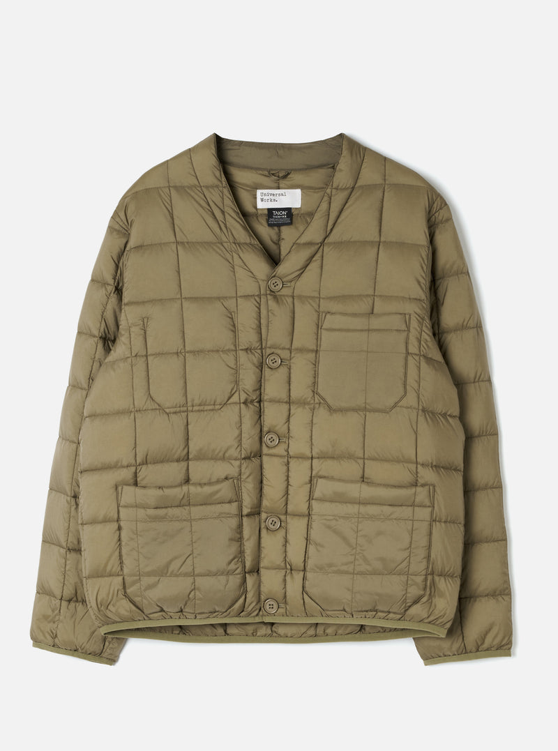 TAION x Universal Works Green Nylon Soft Shell Down Cardigan