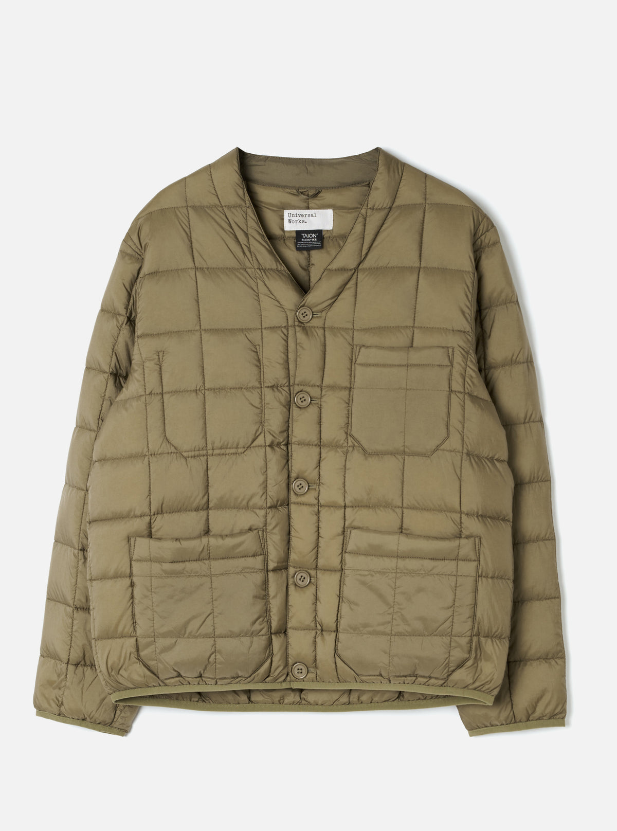TAION x Universal Works Green Nylon Soft Shell Down Cardigan