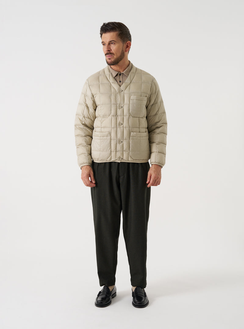 TAION x Universal Works Ice Grey Nylon Soft Shell Down Cardigan