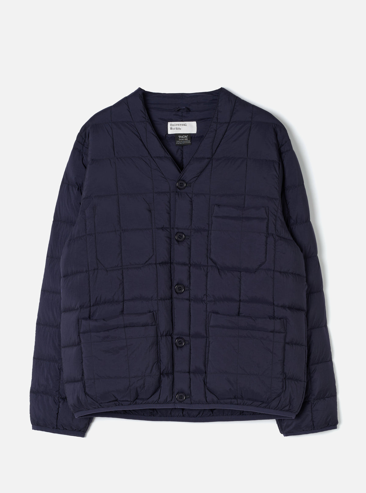TAION x Universal Works Navy Nylon Soft Shell Down Cardigan