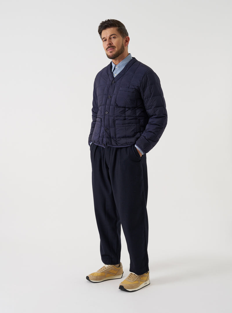 TAION x Universal Works Navy Nylon Soft Shell Down Cardigan