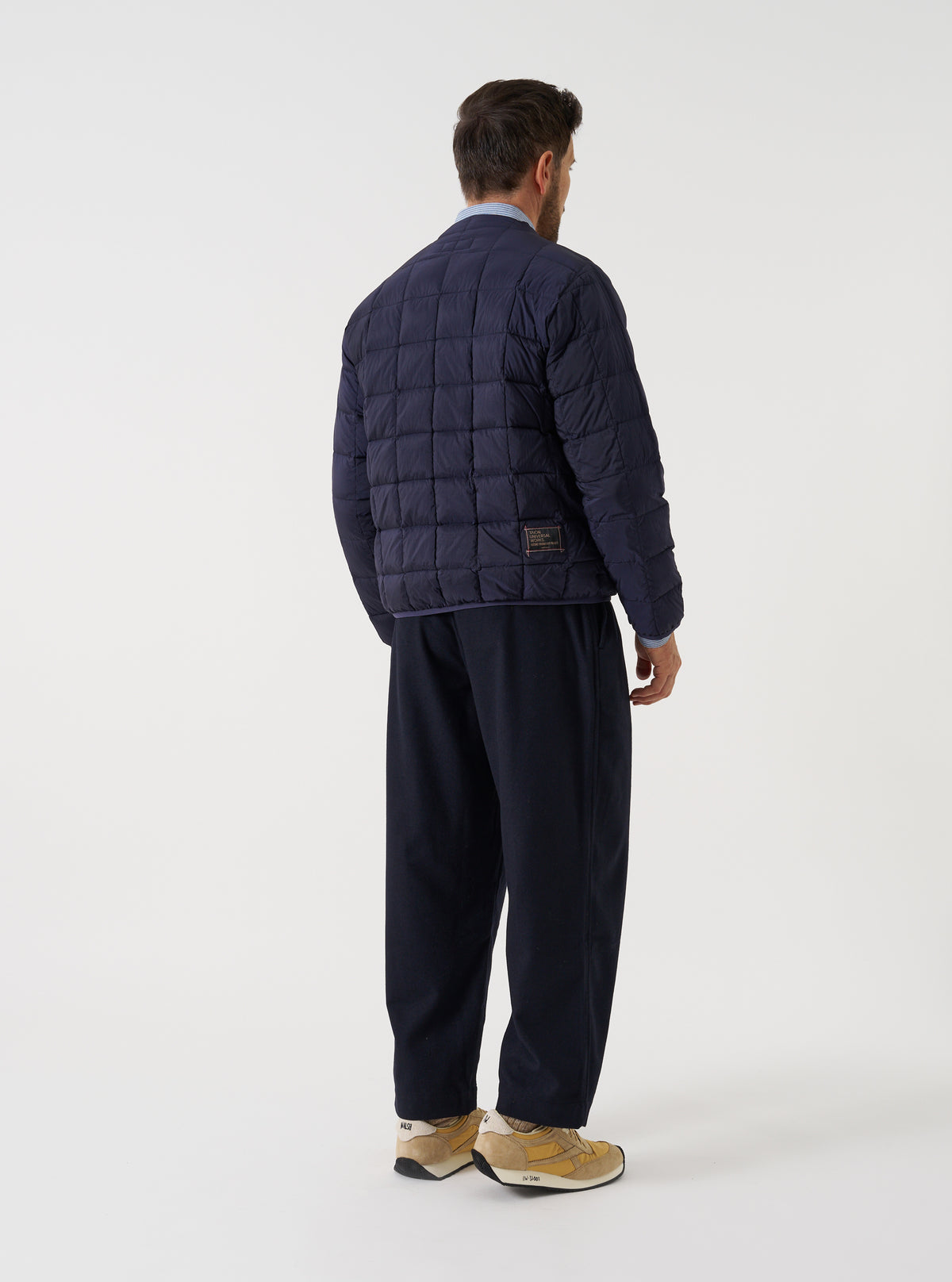 TAION x Universal Works Navy Nylon Soft Shell Down Cardigan