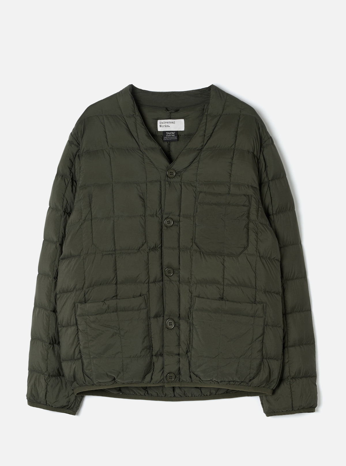 TAION x Universal Works Olive Nylon Soft Shell Down Cardigan