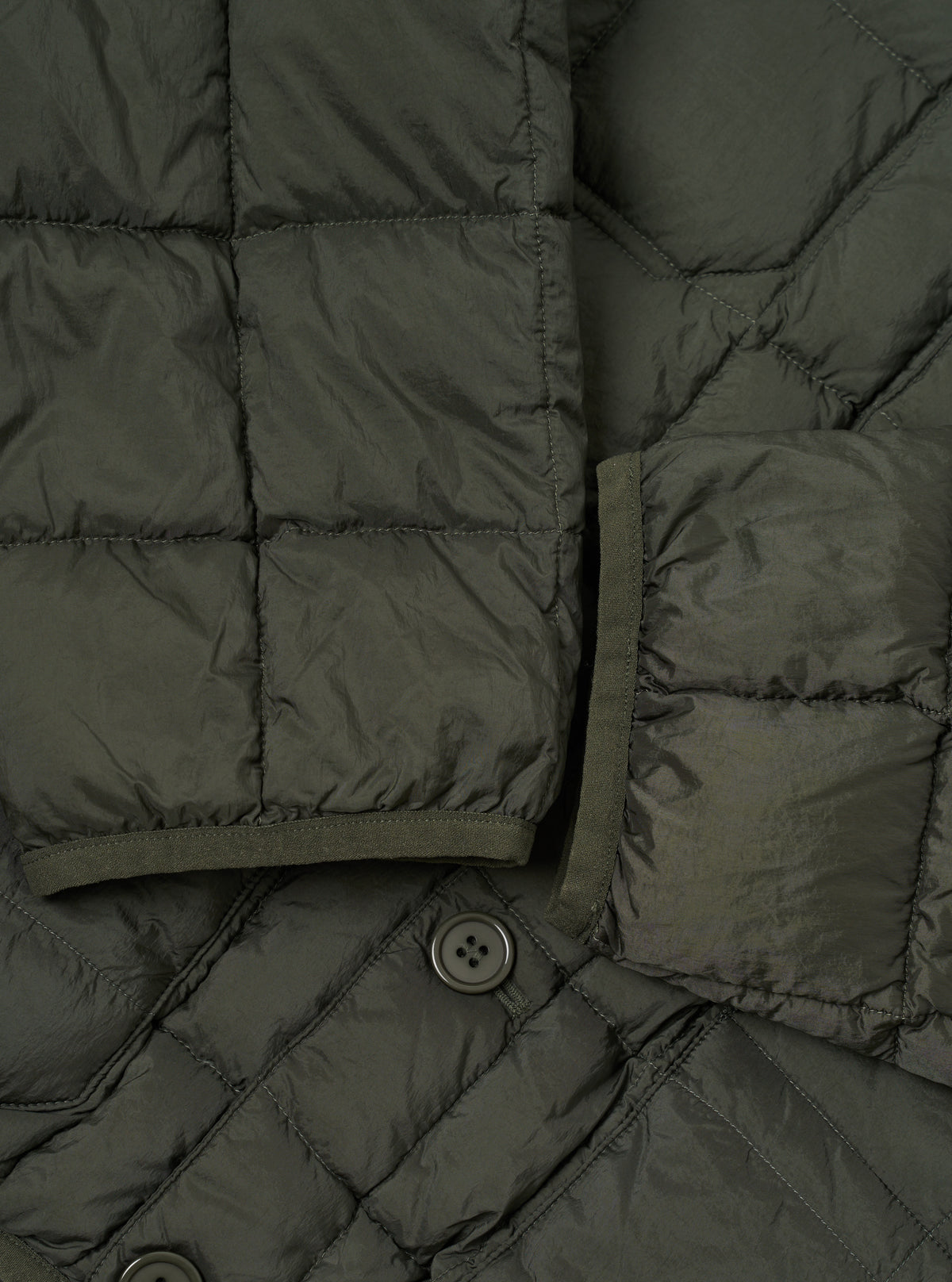 TAION x Universal Works Olive Nylon Soft Shell Down Cardigan