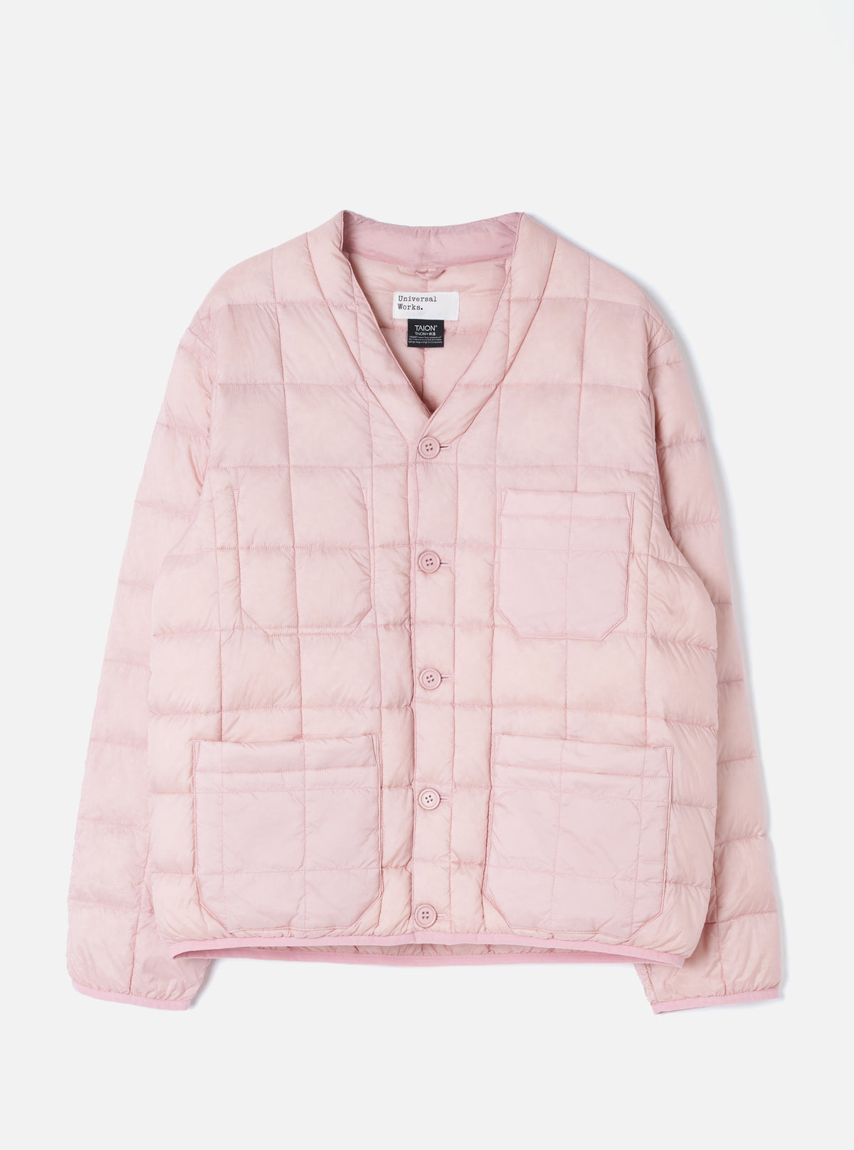 TAION x Universal Works Pink Nylon Soft Shell Down Cardigan